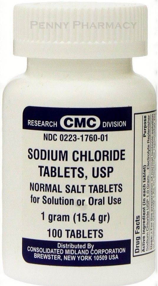 Sodium Chloride Tablets SALT 1 GM 100ct FRESH PHARMACY SUPPLY __