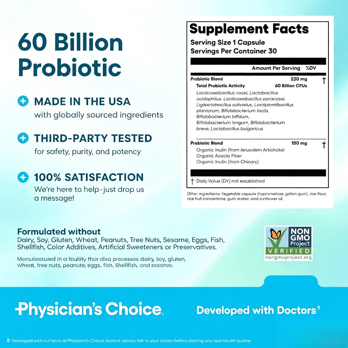 Physician’s Choice 60B Probiotic – Daily Gut & Immune Health, 10 Strains