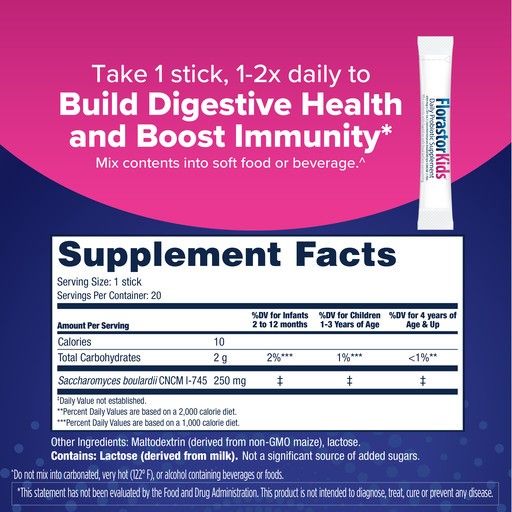 Florastor Kids Daily Probiotic Supplement Powder Flavorless Formula 20 Count