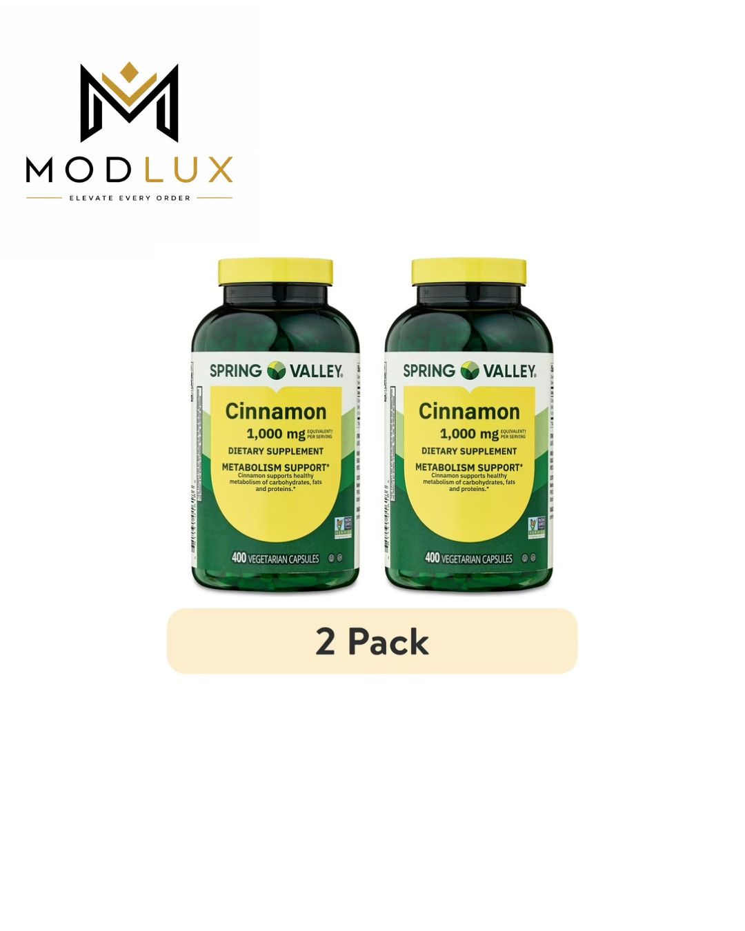 2 Pack Spring Valley Cinnamon Capsules 1000 mg Metabolism Support 400 Count