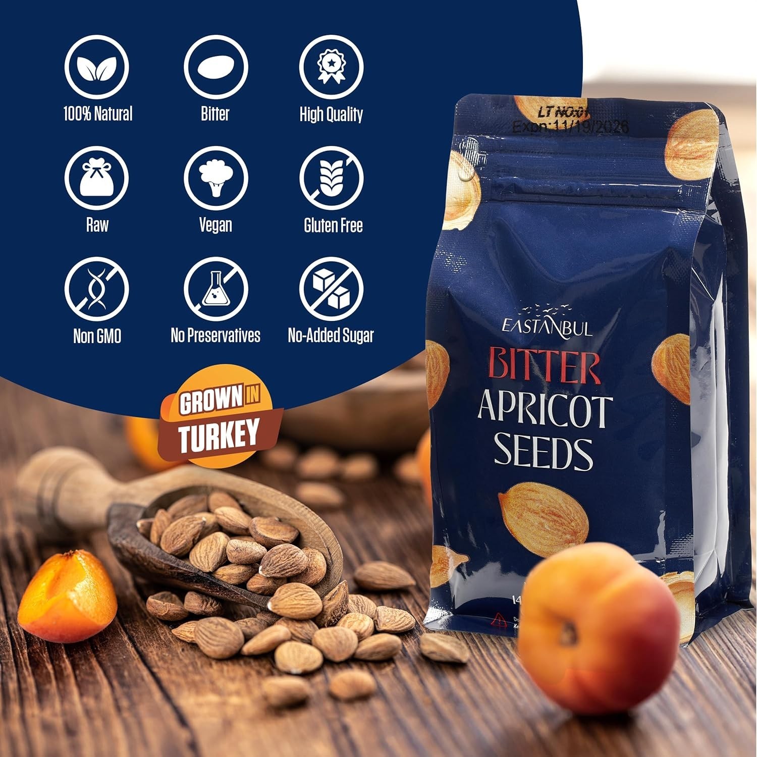 OrganicBitter Raw Apricot KernelPremium Seeds 14.5oz Gluten Free Vegan USDA 1 lb