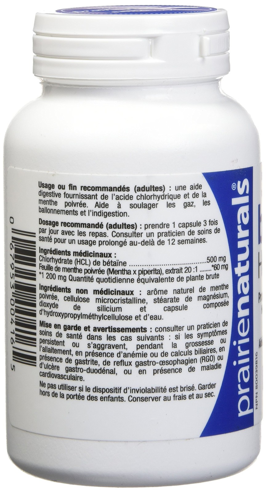 Prairie Naturals Betaine Hcl Vegetarian Capsules 60 Count