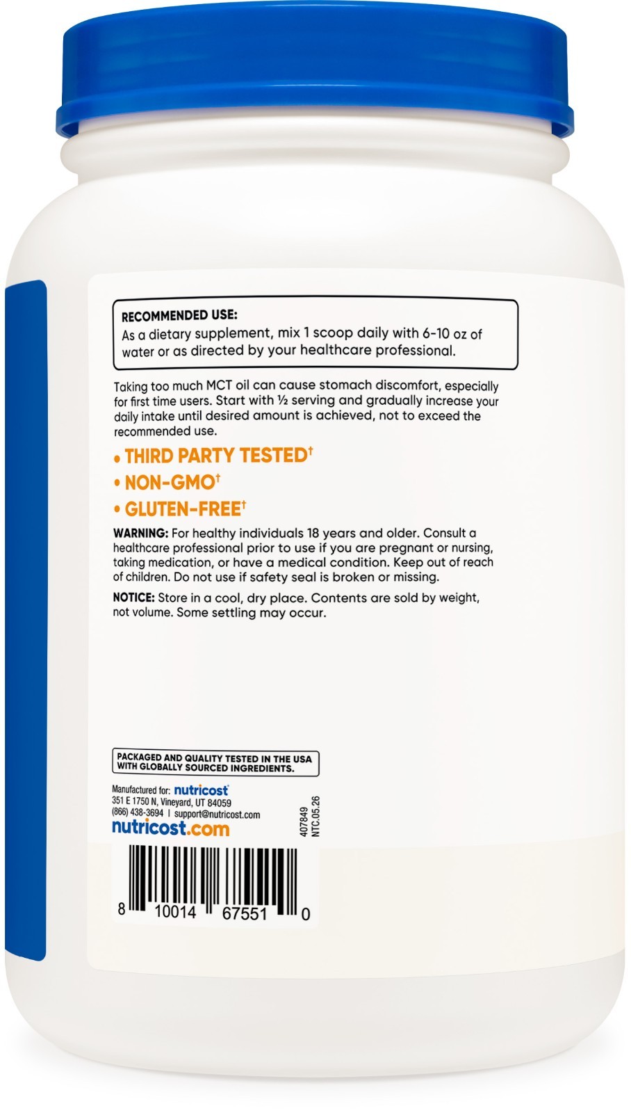 Nutricost MCT Oil Powder 2LBS (32oz) – Great for Ketosis and Ketogenic Diets