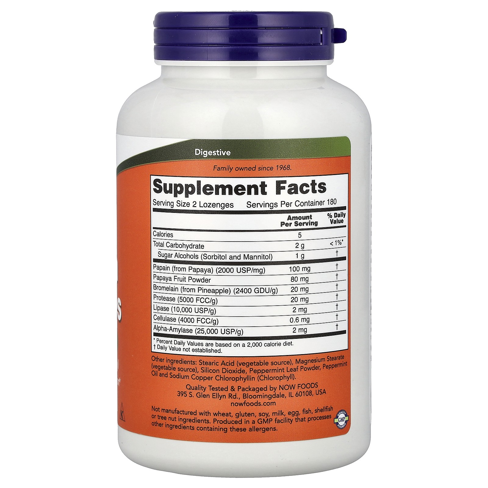 Now Foods Papaya Enzymes Chewable 360 Lozenges GMP Quality Assured, Kosher