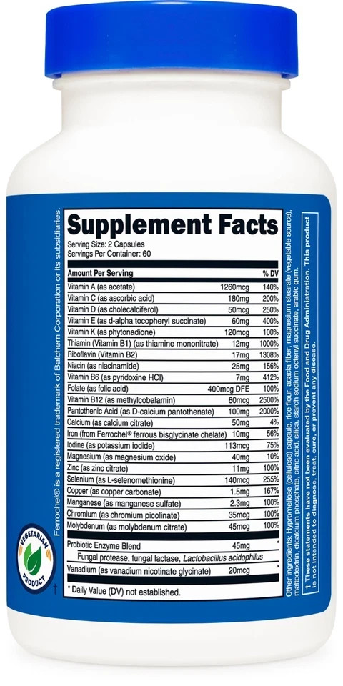 Nutricost Multivitamin with Probiotics 120 Vegetarian Capsules Daily Supplement