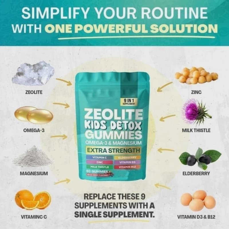 Detox Gummies Kids All-in-One Mixed Berry Flavored Zeolite 60 Gummies