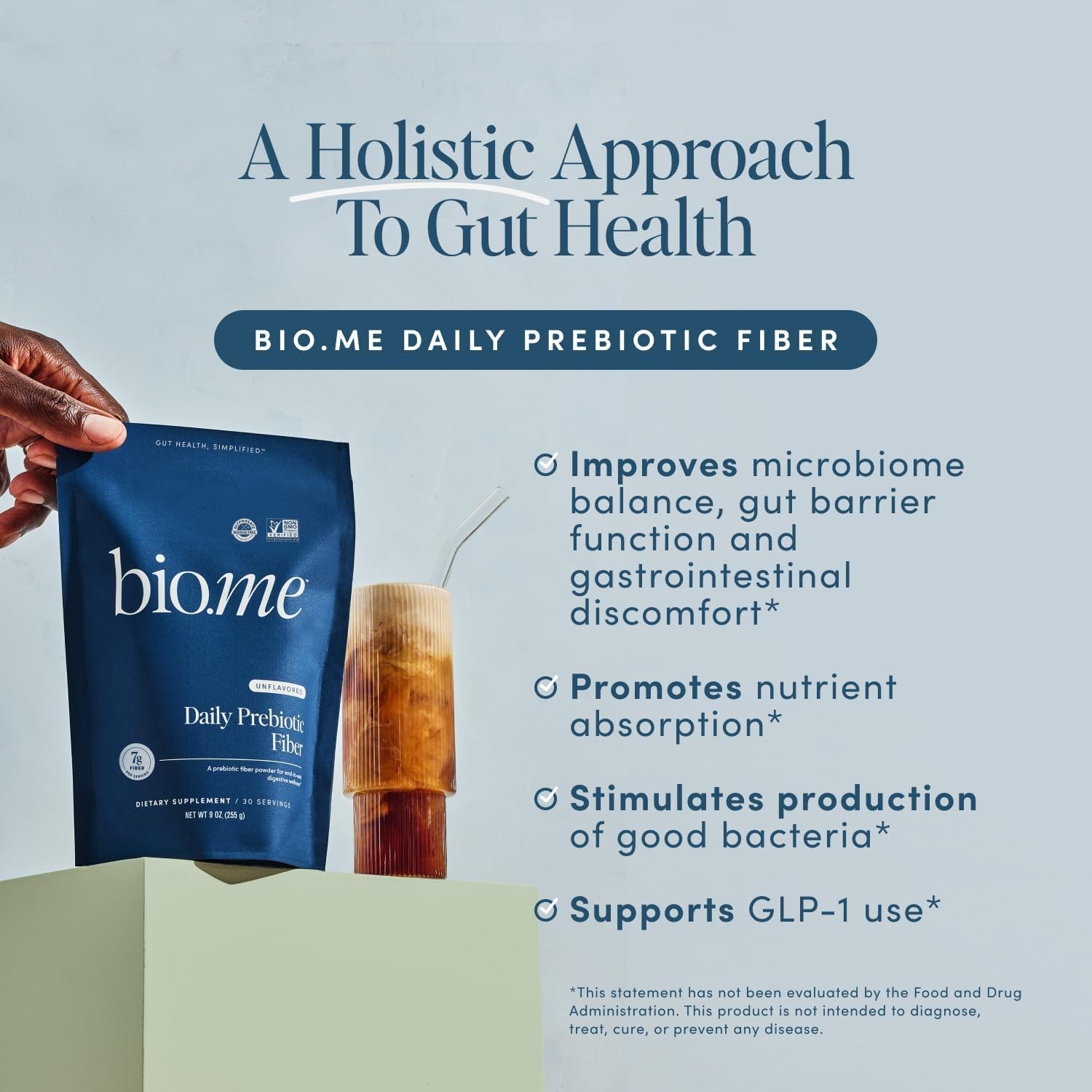 Bio.me Daily Prebiotic Fiber Powder – Unflavored | 7g Fiber Per Serving | 30 Ser