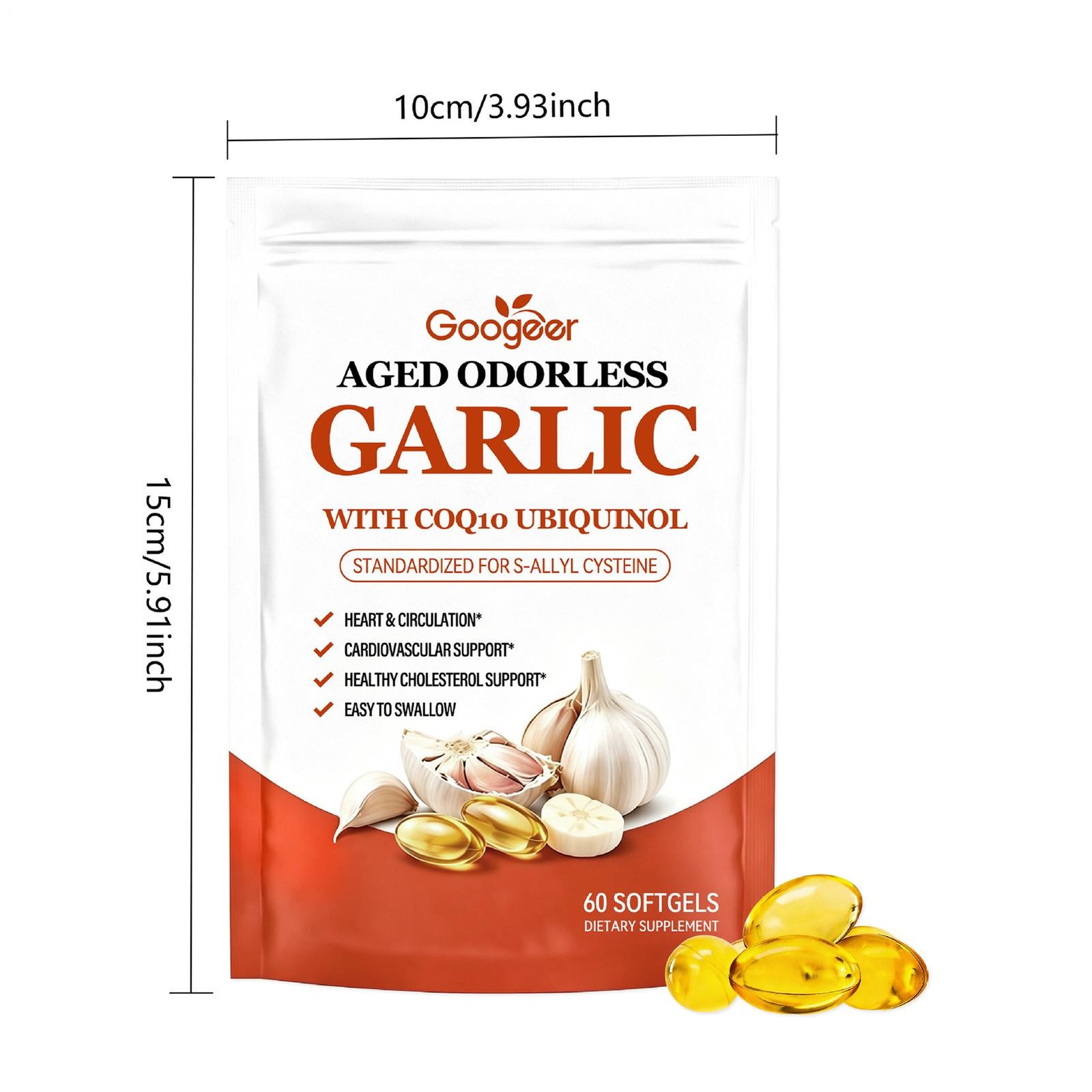 Odorless Aged-Resilia Garlic Extract 600mg Softgels (60 Count) with CoQ10