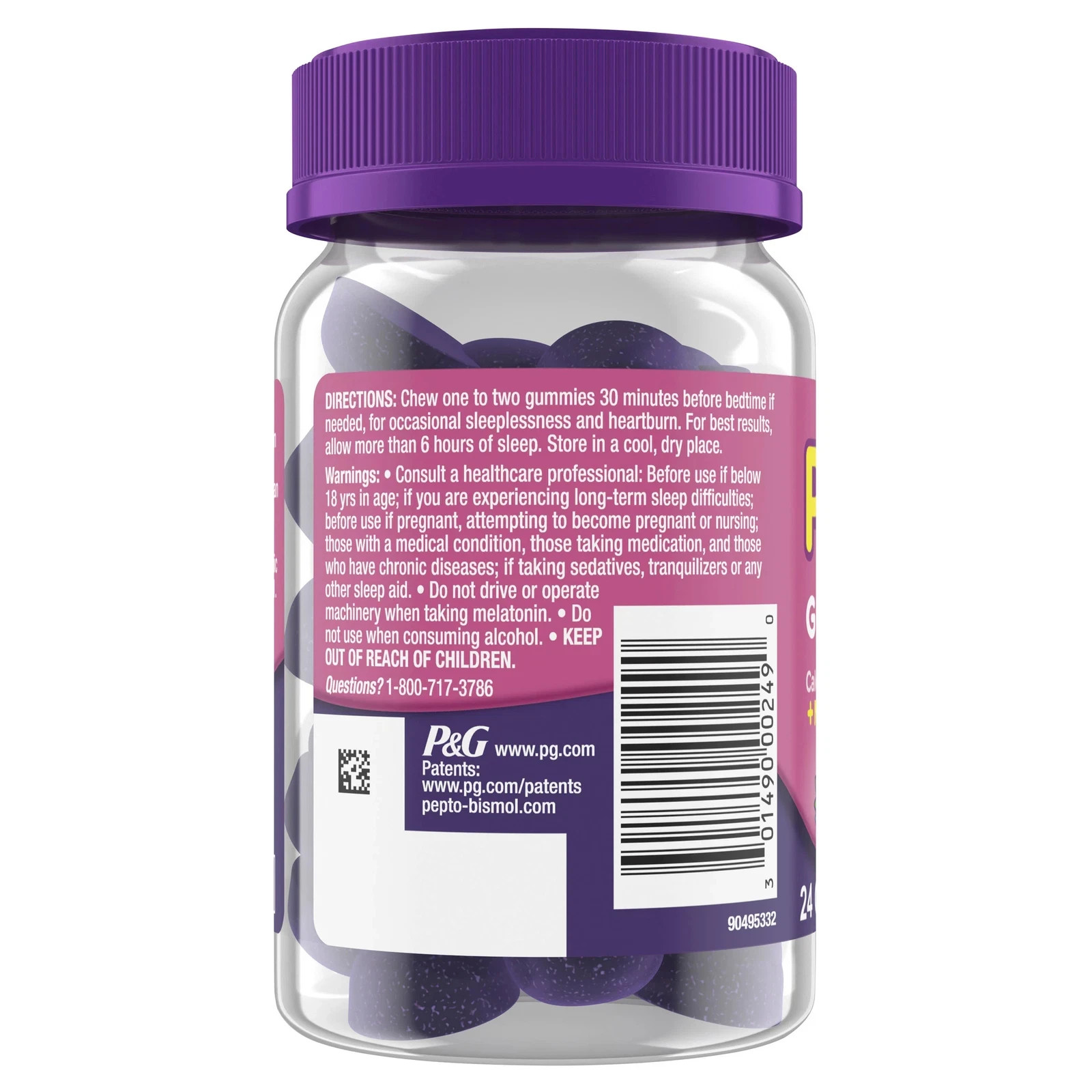 2 Pepto PM Gummies w/Calcium Phosphate & Melatonin 24 Berry Stomach & Sleep Aide