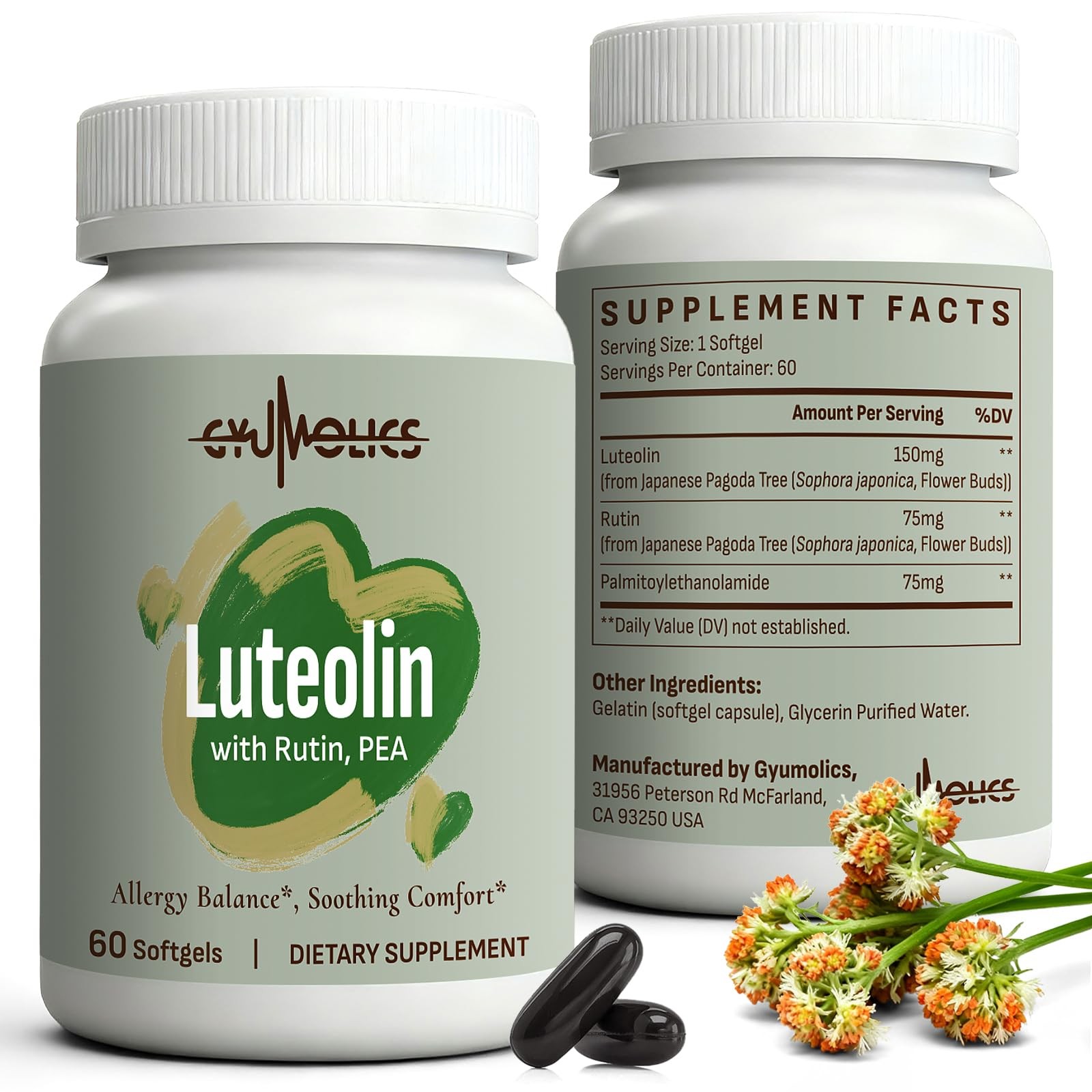 Gyumolics Luteolin 150mg Soothing Comfort Supplement 120 Softgels 2 pcs