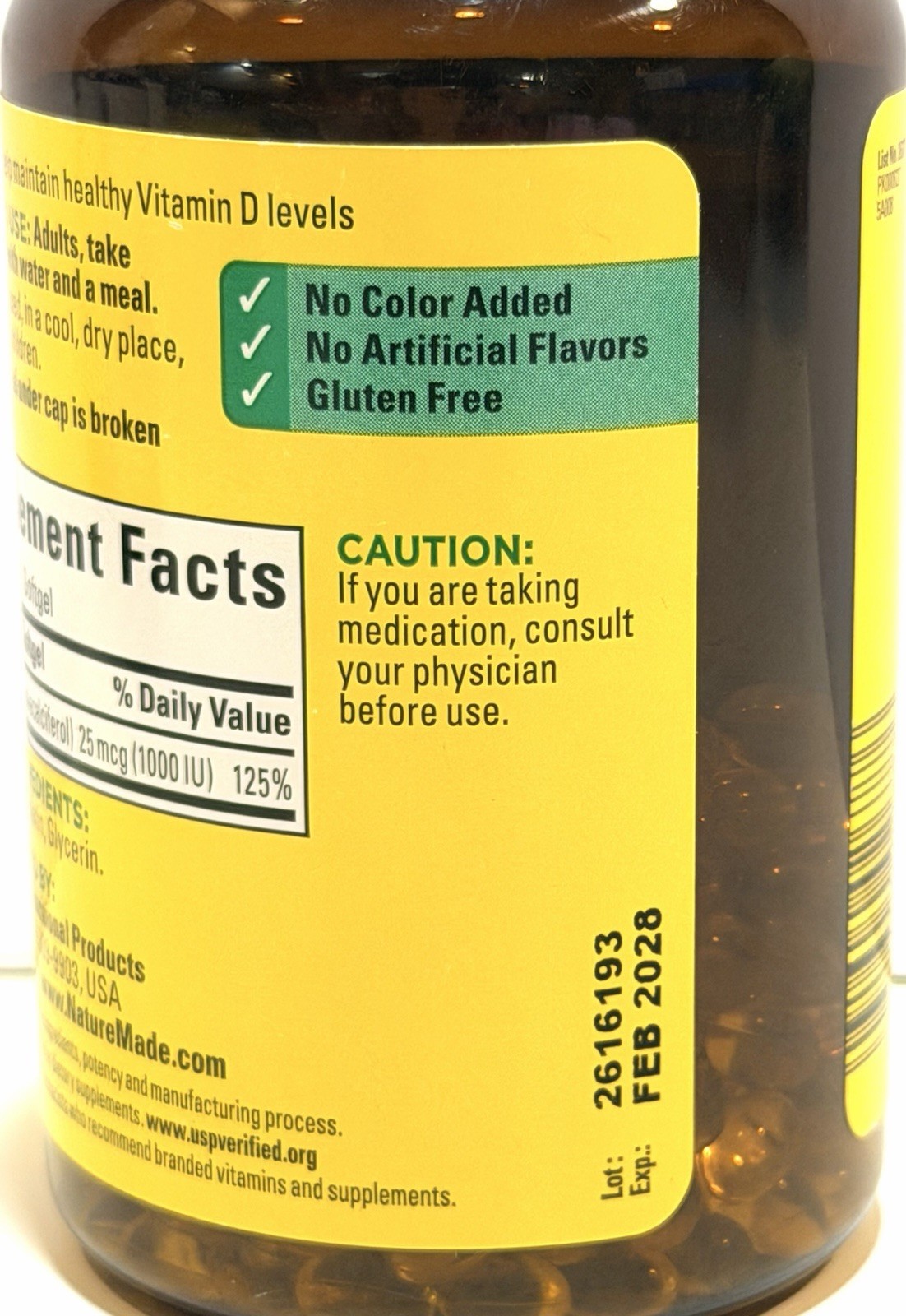Nature Made Vitamin D3 1000 IU 25 mcg 300 Softgels Bone & Immune Support 02/28
