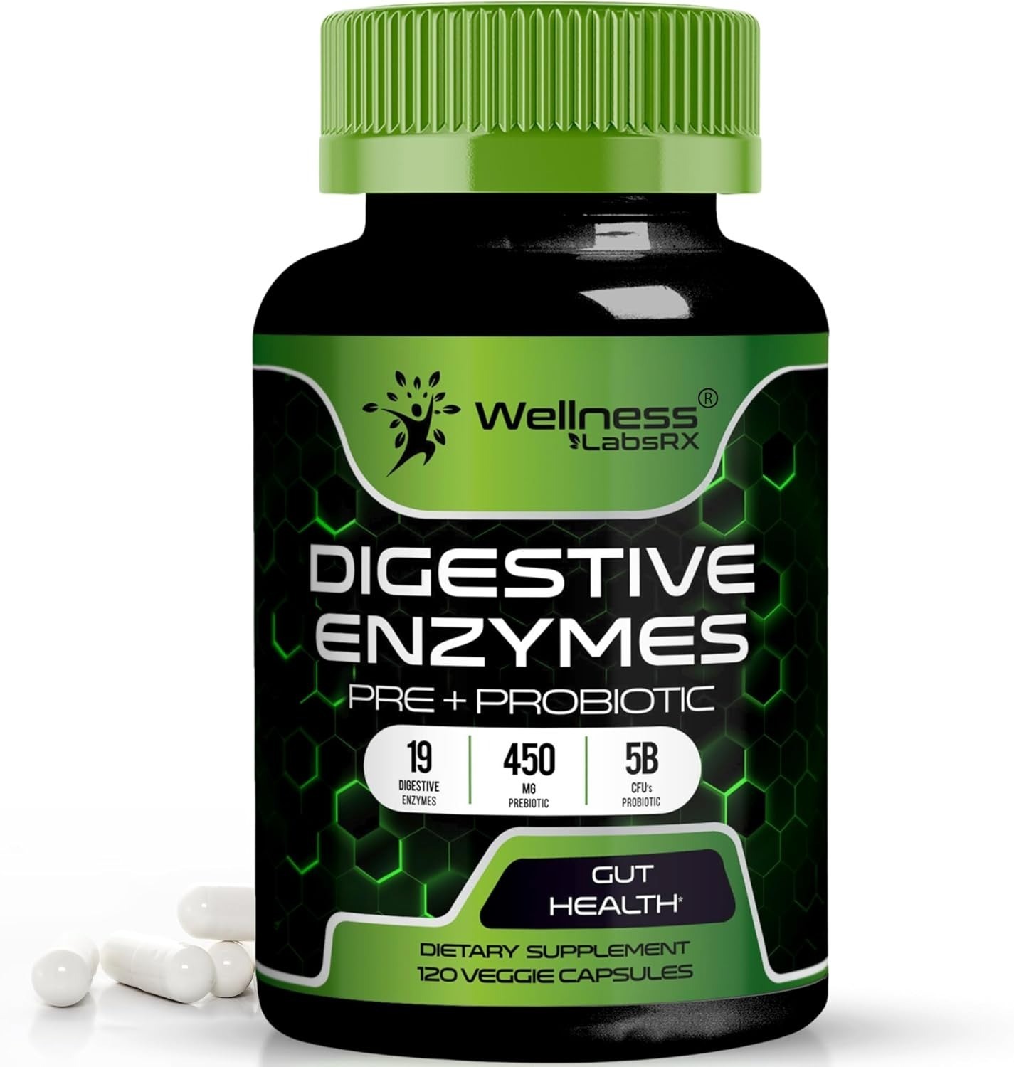 Digestive Enzymes Probiotics Prebiotics 450mg Gut Health Bloating Relief 120 Ct