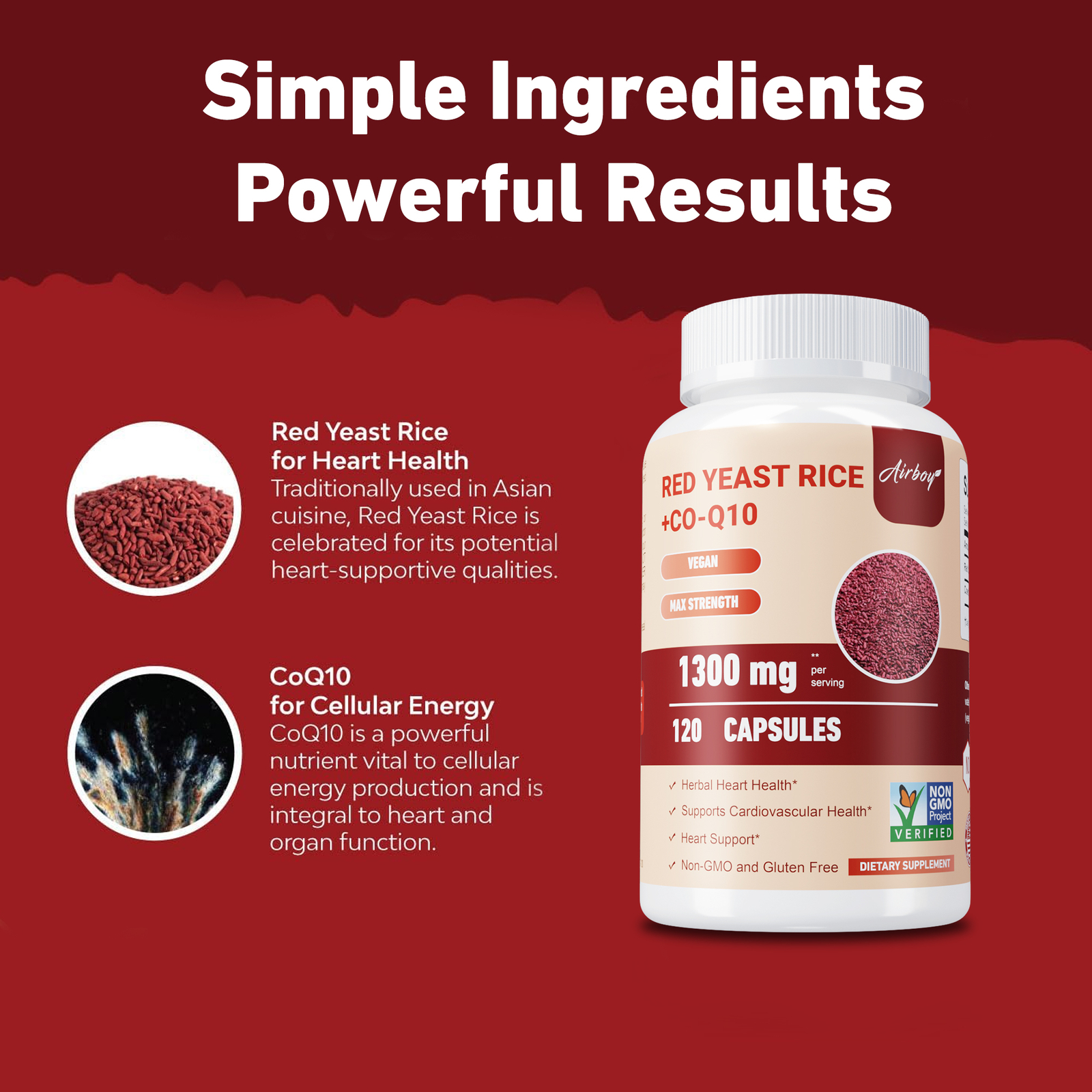 120pcs Red Yeast Rice+ Co-Q10 -Brain, Skin,Overall Heart & Cardiovascular Health