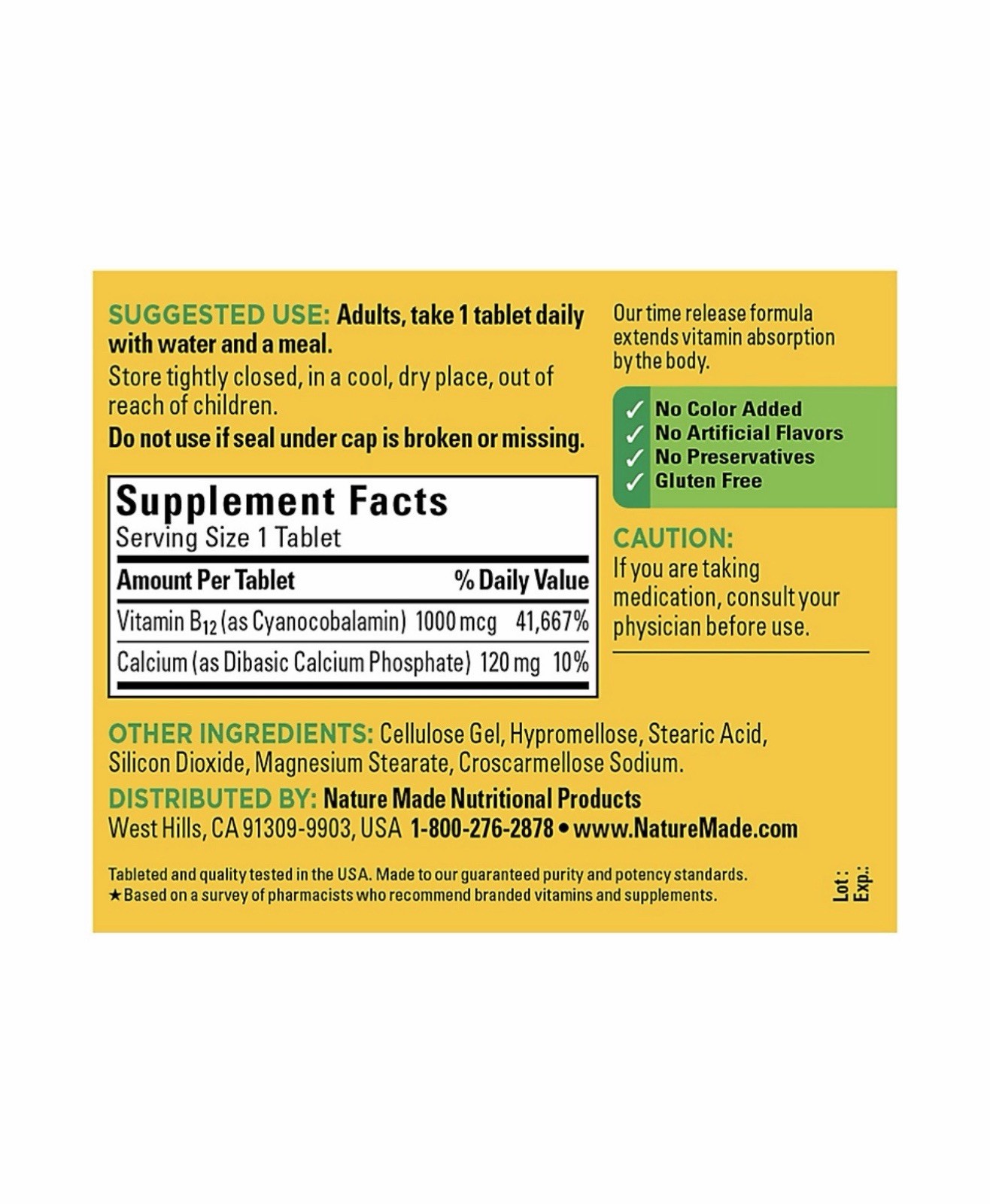 Nature Made Time Release Vitamin B12 1000 mcg 160 Tablets Energy Support