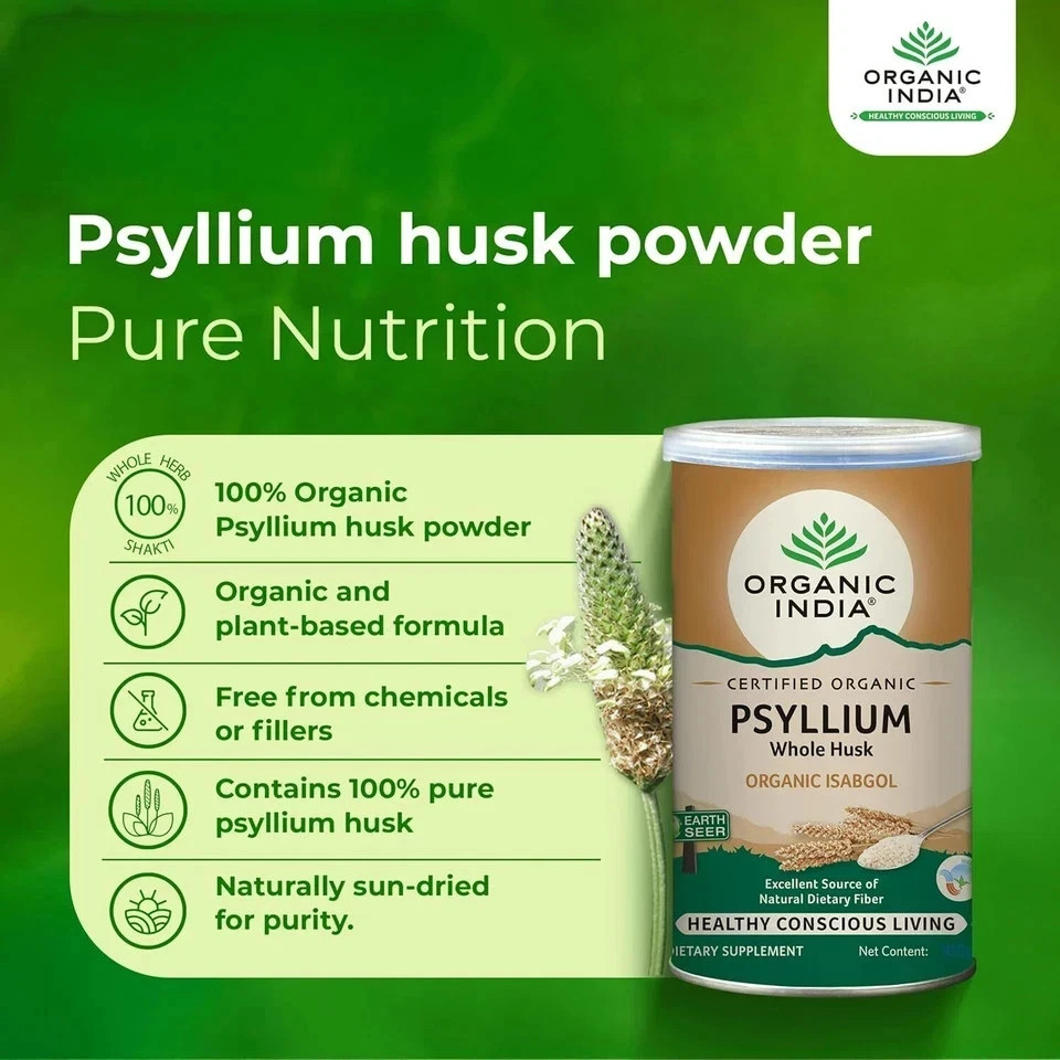 3 X Organic India Isabgol Whole Psyllium Husk Dietary powder 100gm (pack of 3)