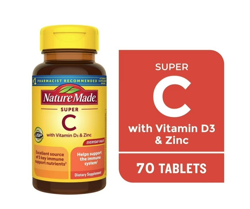 Super C with Vitamin D3 and Zinc Tablets, Dietary Supplement, 70 Count, 3PACK