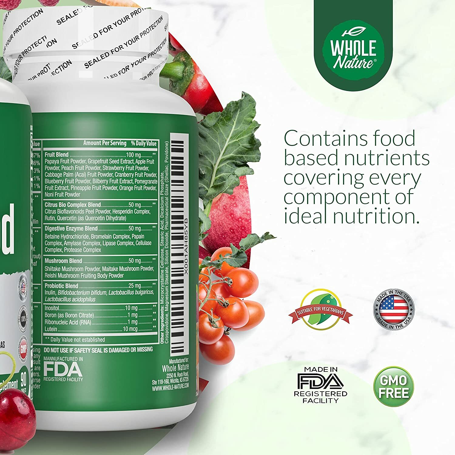 Whole Food Multivitamin for Plus Digestive Enzymes, Probiotics & Omegas, Non GMO
