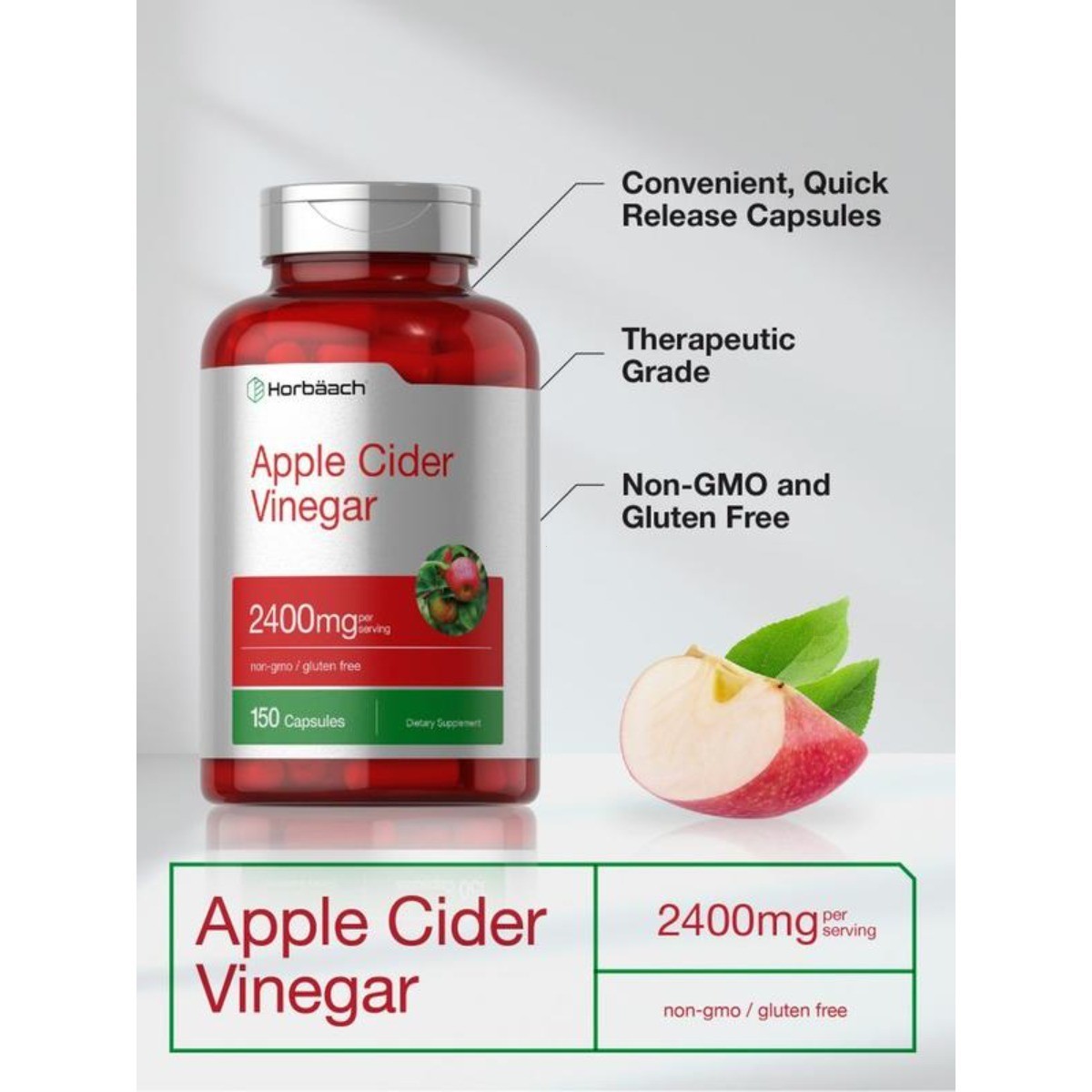 Horbaach Apple Cider Vinegar Capsules | Non-GMO Gluten Free Digestive Support