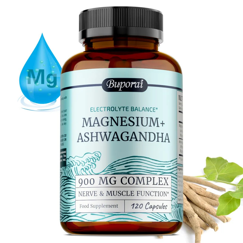 Magnesium + Ashwagandha 120pcs,Sleep,Relieves Muscle Tension,Soreness and Cramps