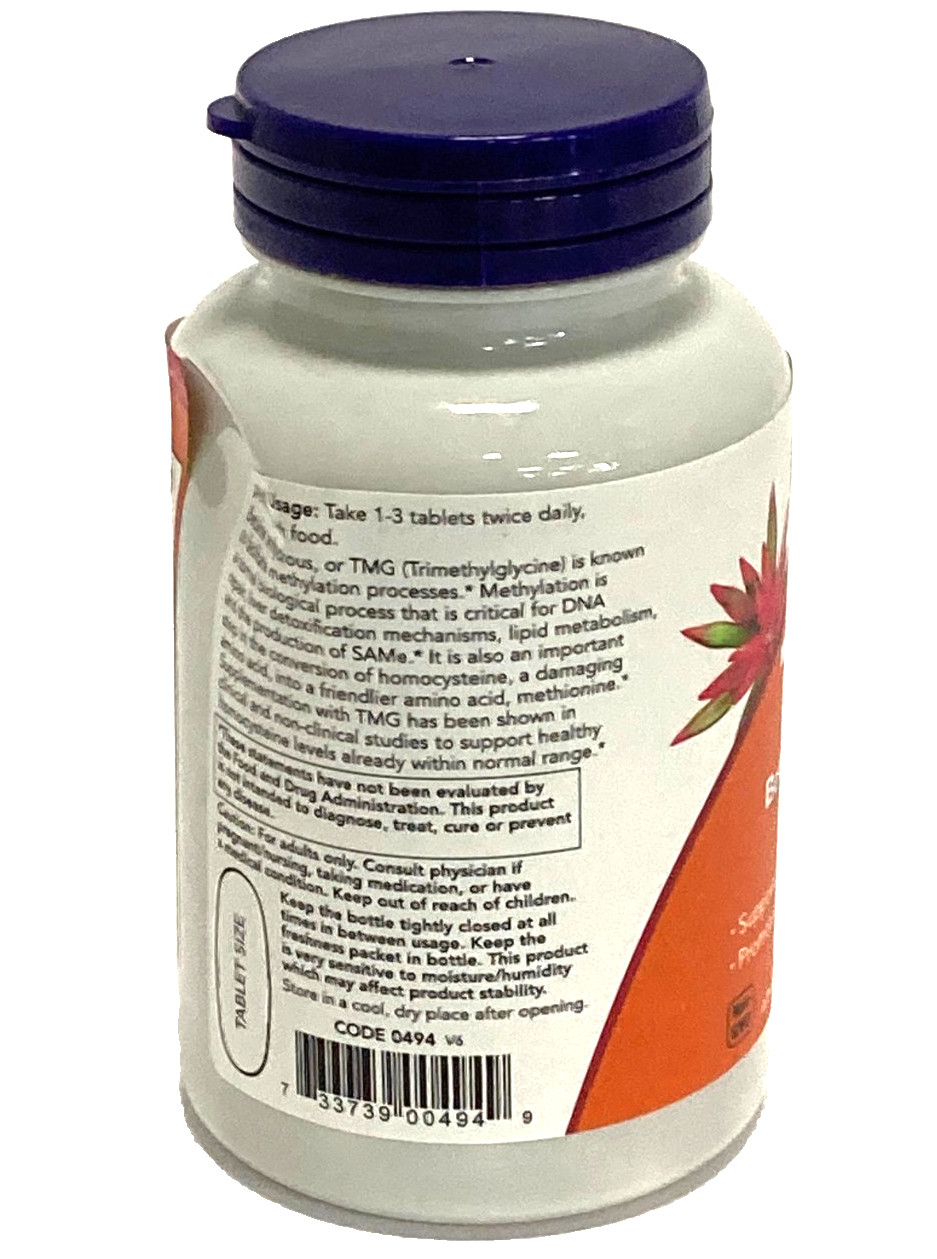 Now TMG Betaine 1,000 mg Tablets for Liver Support 100 Tablets, Best By 10/2026