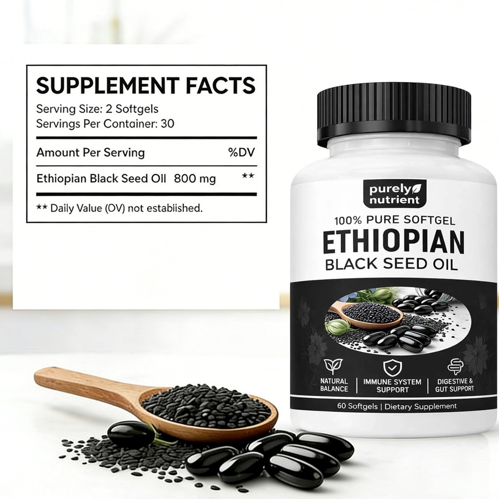 60 Count Black Seed Oil Softgels Daily Herbal Nutritional Dietary Supplement