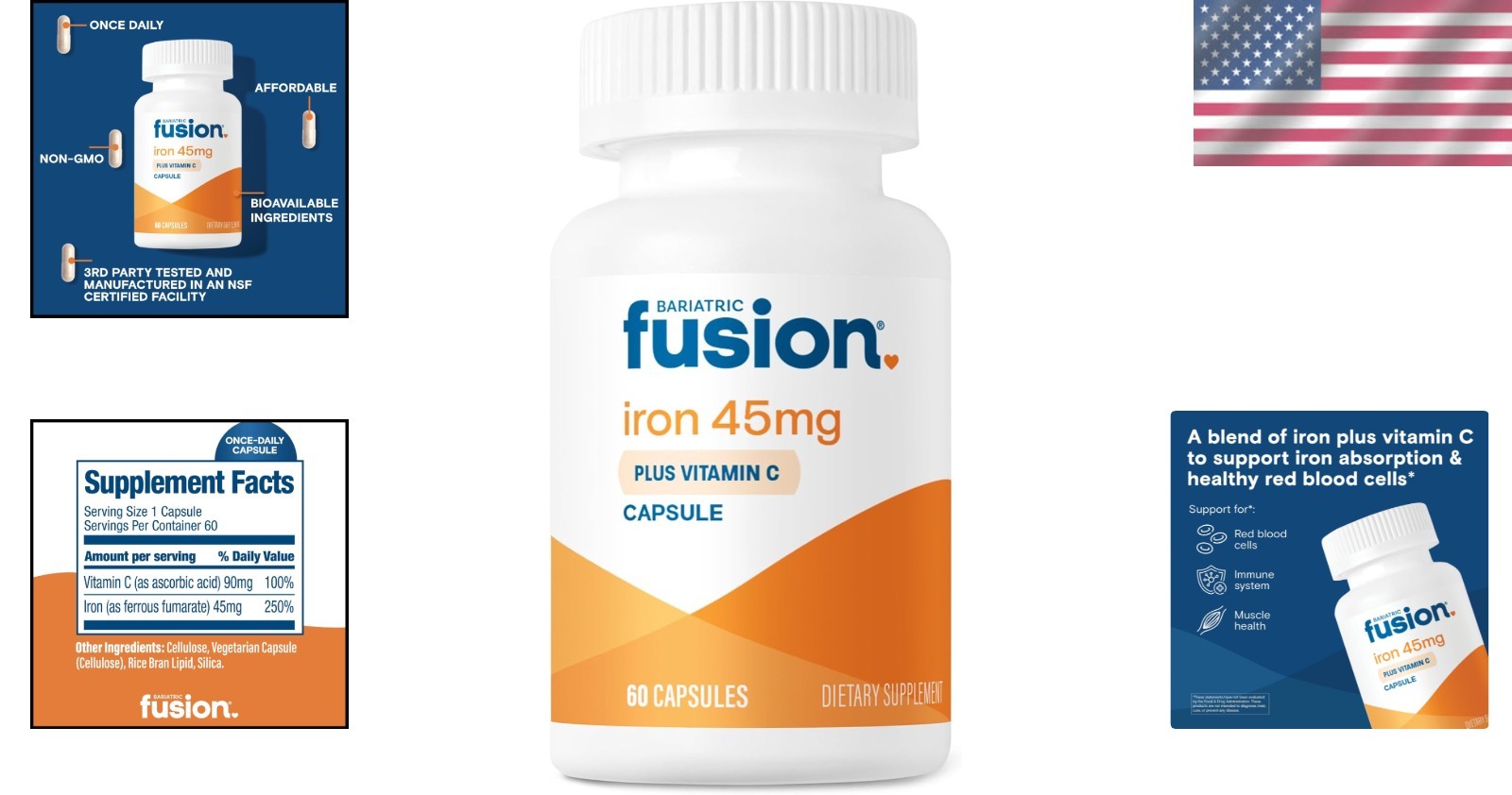 Bariatric Fusion Iron Supplement 45mg with Vitamin C | 1 Per Day | Vitamins f