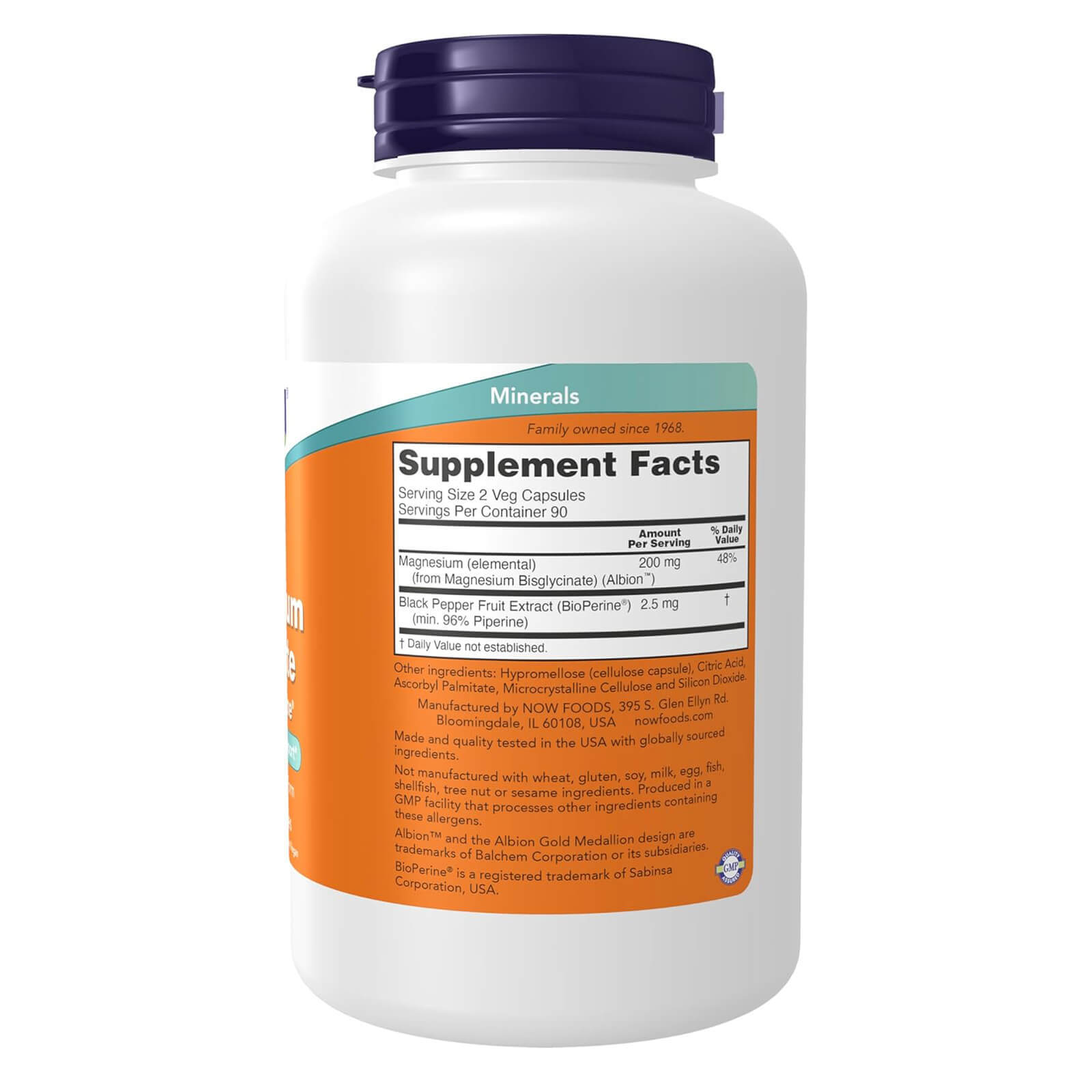 NOW Magnesium Glycinate with BioPerine – 180 Veg Caps, Nervous system Support