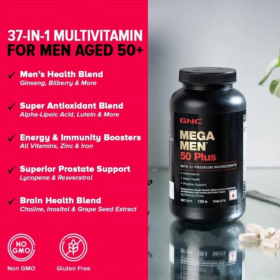 GNC Mega Men 50 Plus 120 Caplets Free Shipping Formulated In USA M001