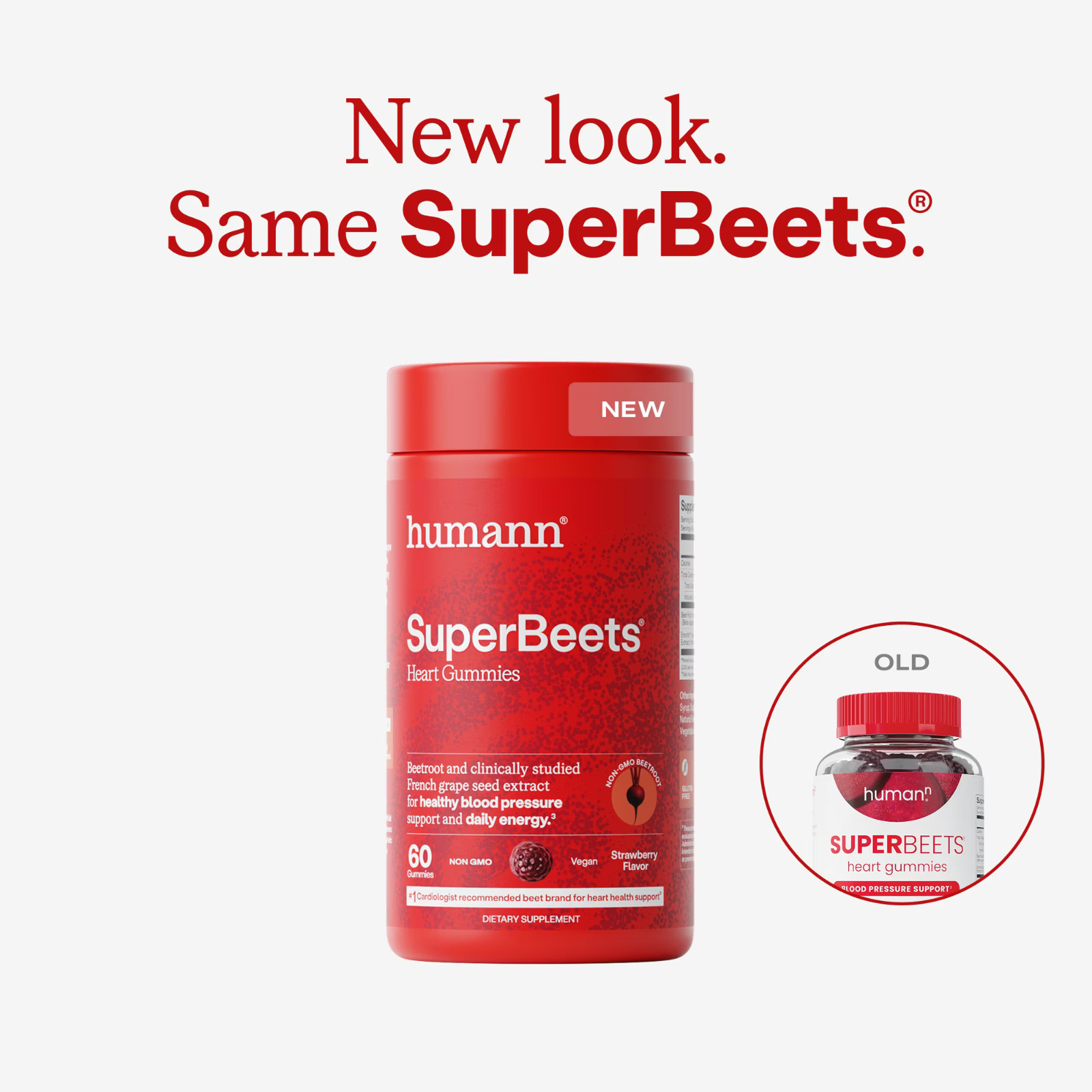 Humann SuperBeets Strawberry Heart Gummies Beetroot Grape Seed 60ct FREE SHIP