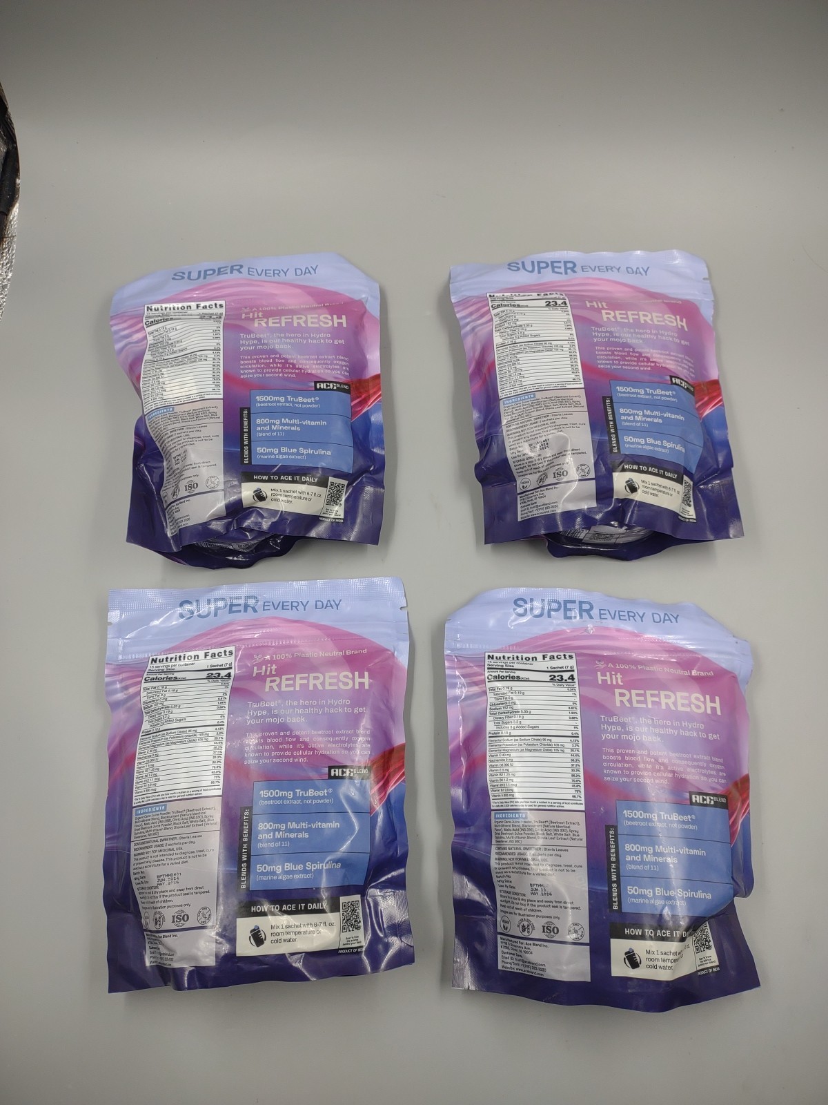 Lot Of 4 TruBeet Hydro Hype Sachets ~ 15 Per Bag ~ Expire 05/26