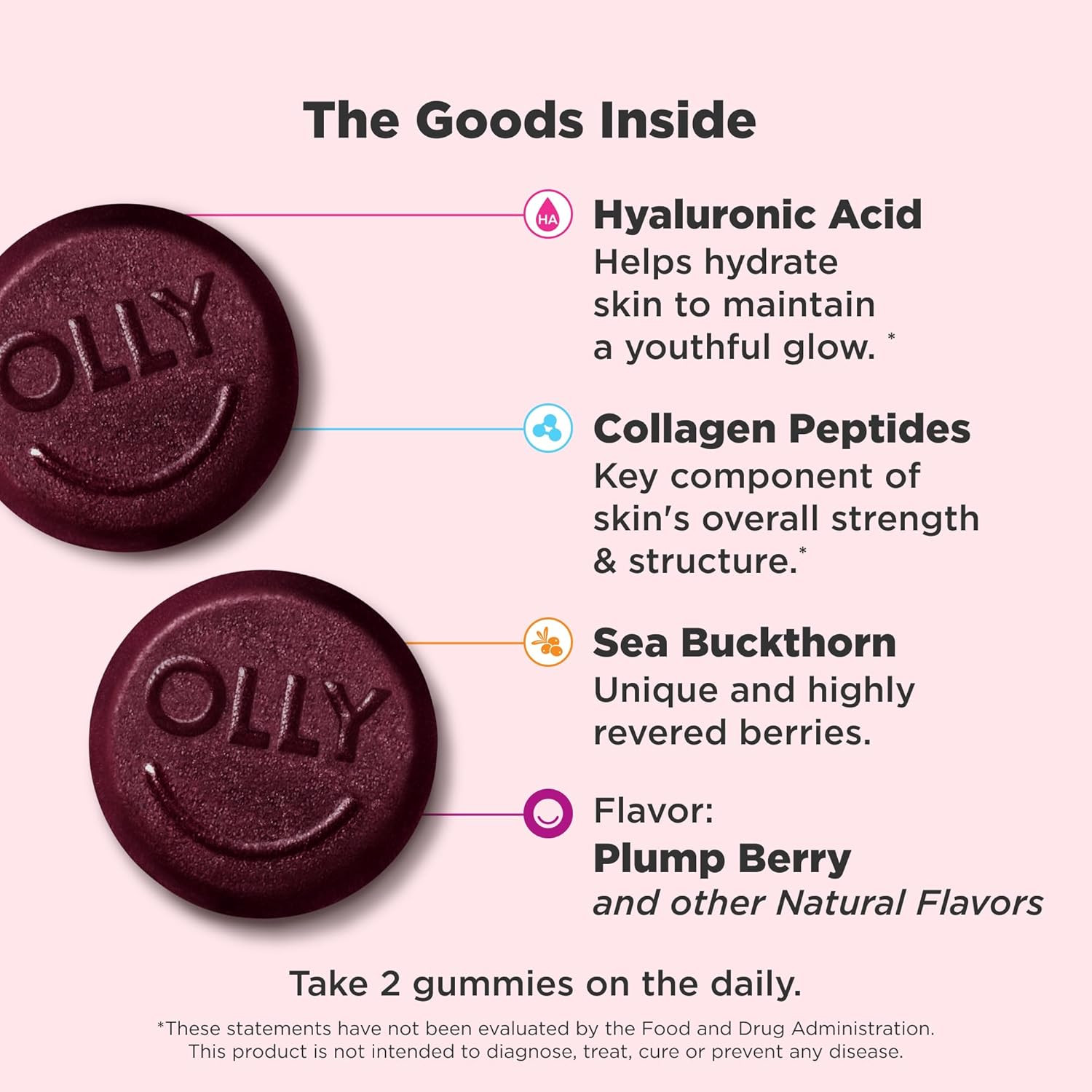 OLLY Glowing Skin Gummy, Collagen, Hyaluronic Acid, Sea Buckthorn, 50 Count