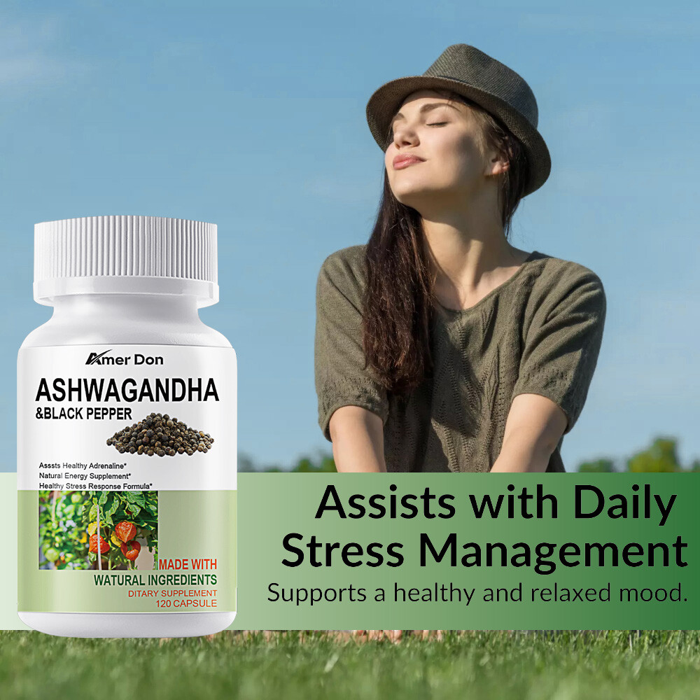 Organic Ashwagandha Capsules 1300mg Supplement w/ Black Pepper Root Powder 120Pc