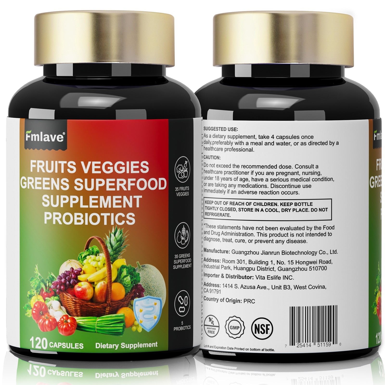 Super Fruit & Vegetable Supplements – Organic Whole Superfood & Probiotics 120ct