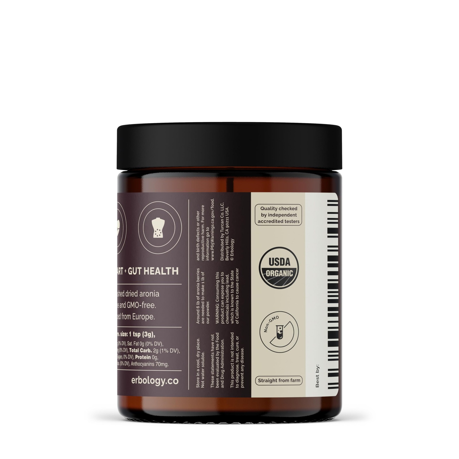 Erbology Organic Aronia Berry Powder 3.2 oz – 30 Servings – Supports Skin Hea…