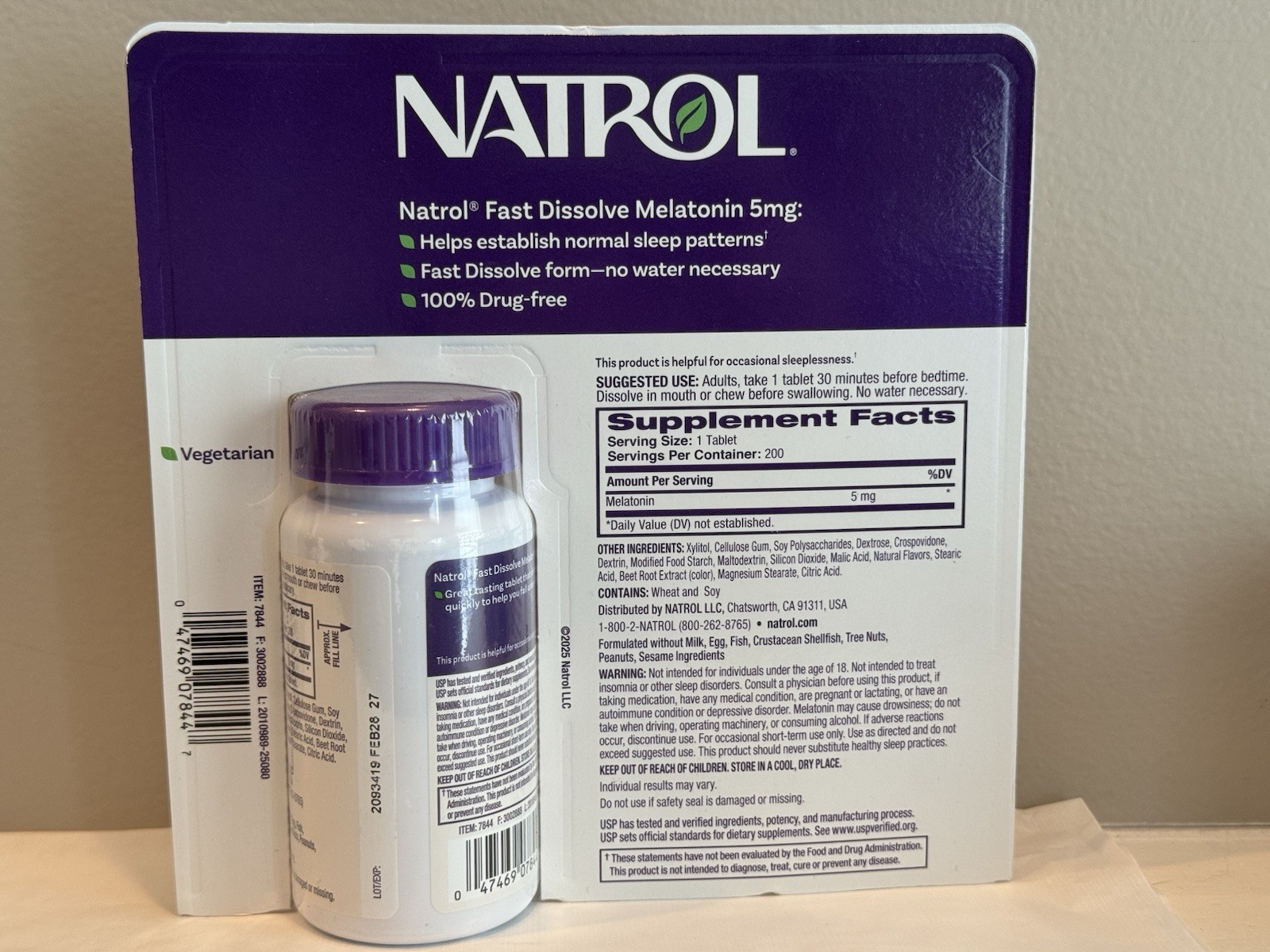 Natrol Melatonin 5 Mg Fast Dissolve 200 Strawberry Flavor Tablets Exp 02/2027