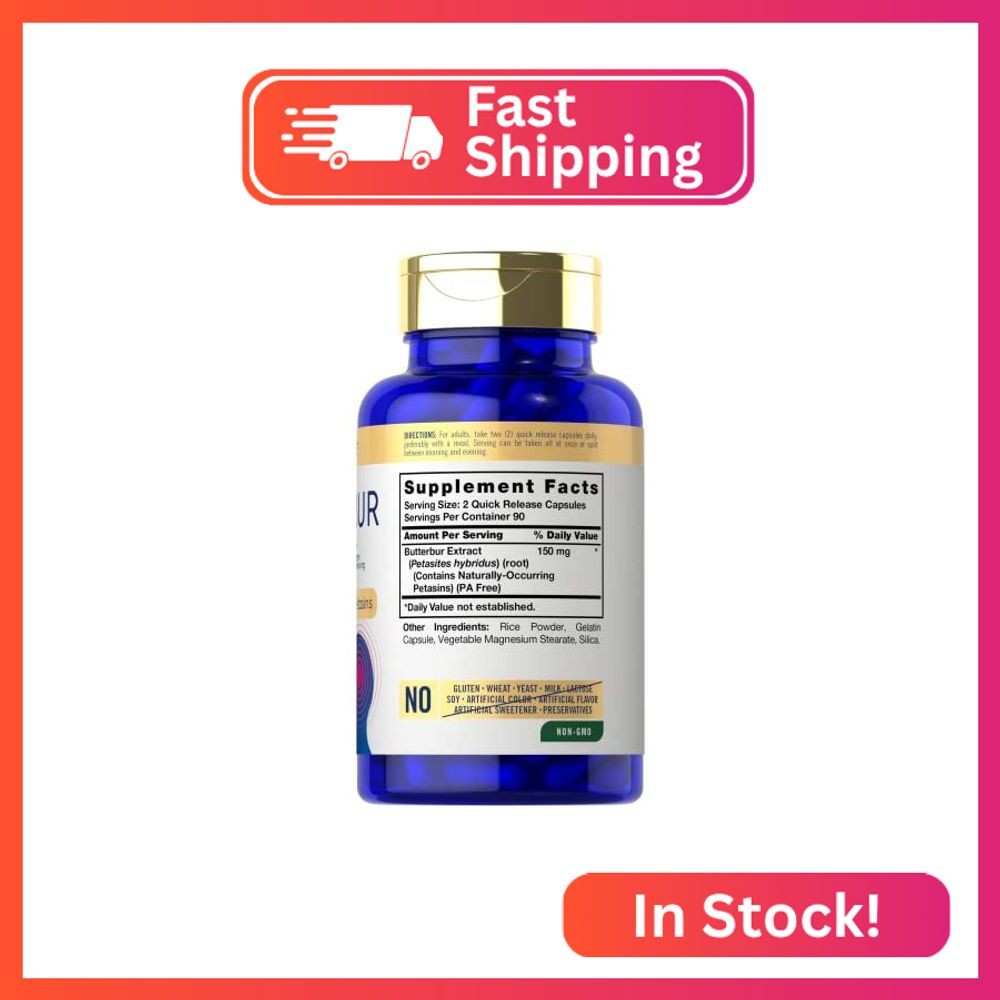 Carlyle Butterbur Supplement 150 mg | 180 Capsules | PA Free Root Extract | Peta