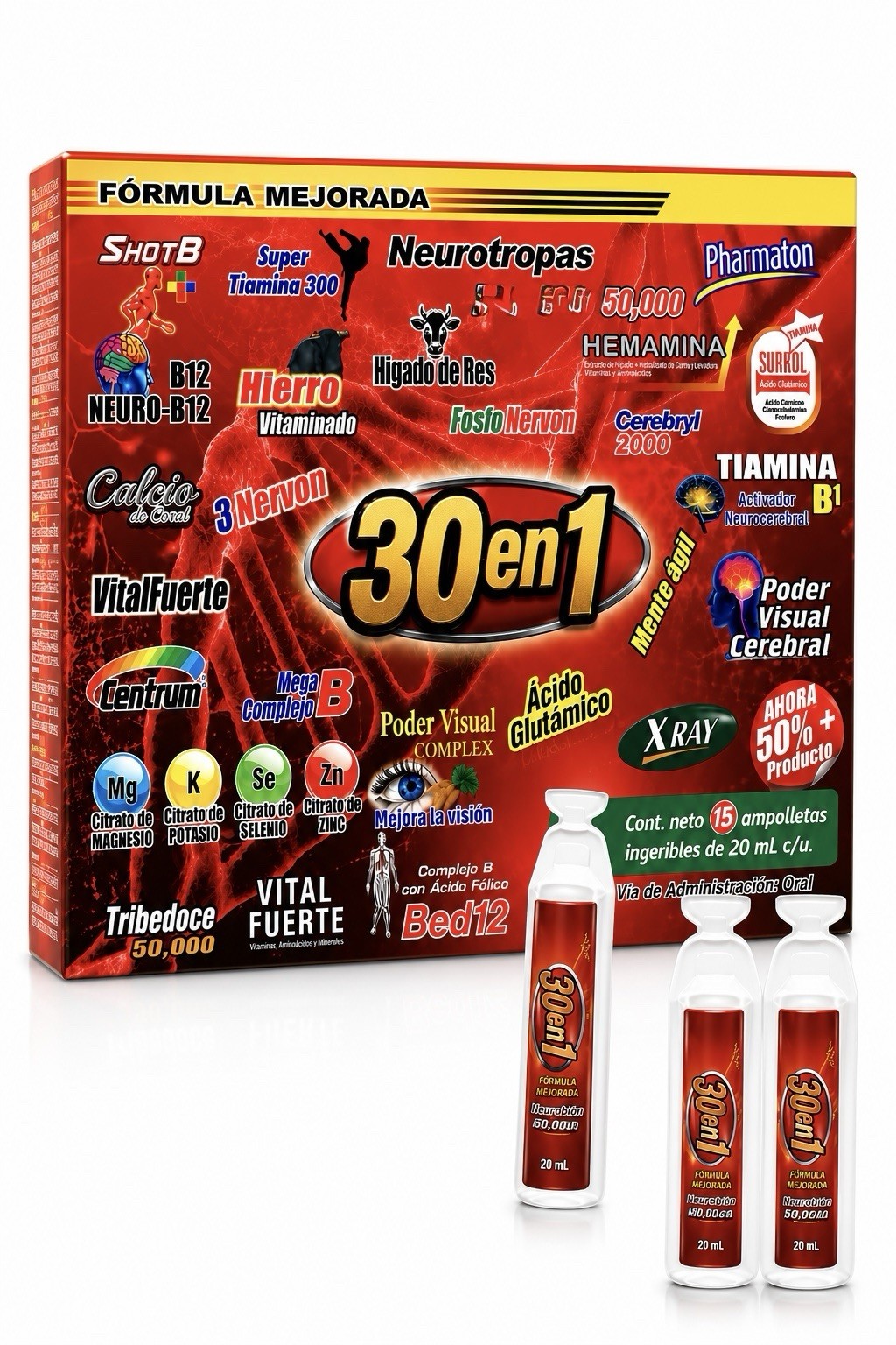30en1 B Complex, Complejo B 1000 Shot | Multi-Vitamins,Calcium, L-Lysine neuro