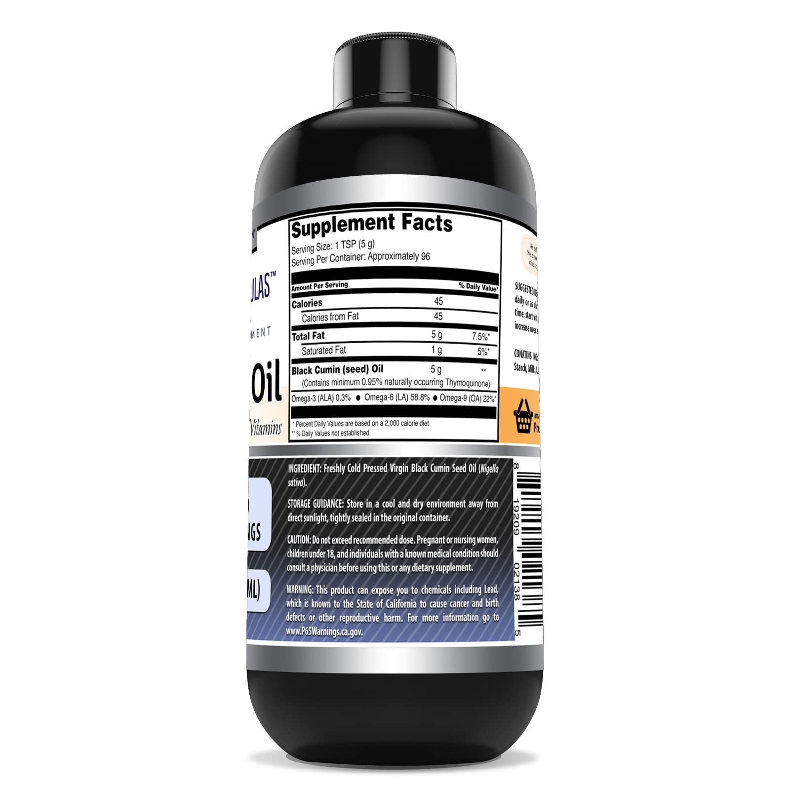 Amazing Formulas Black Seed Oil 16 oz Natural Cold Pressed Non-GMO Gluten Free