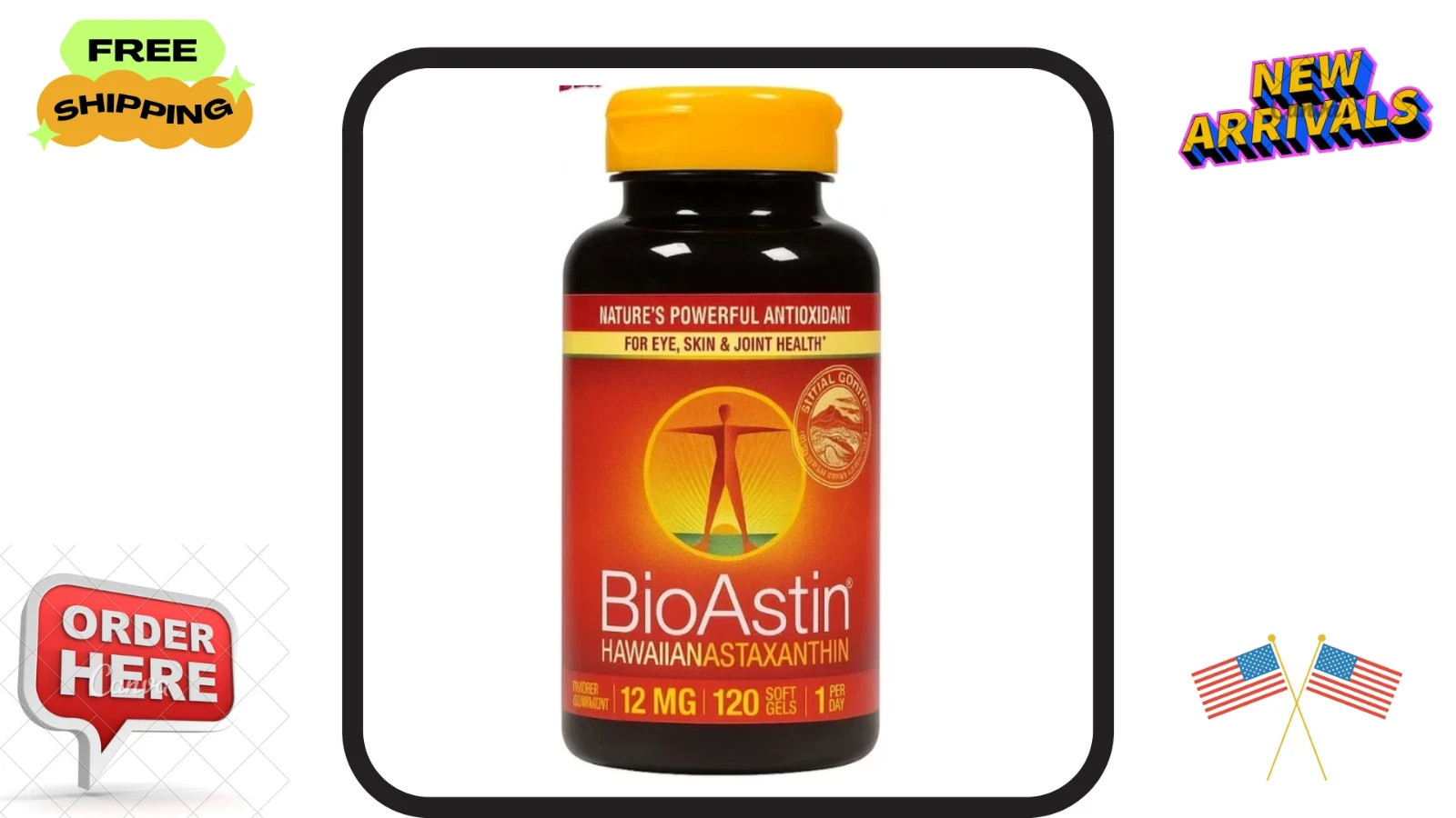 BioAstin Hawaiian Astaxanthin 12 mg – 120 Softgels | New & Sealed | Exp 10/2027