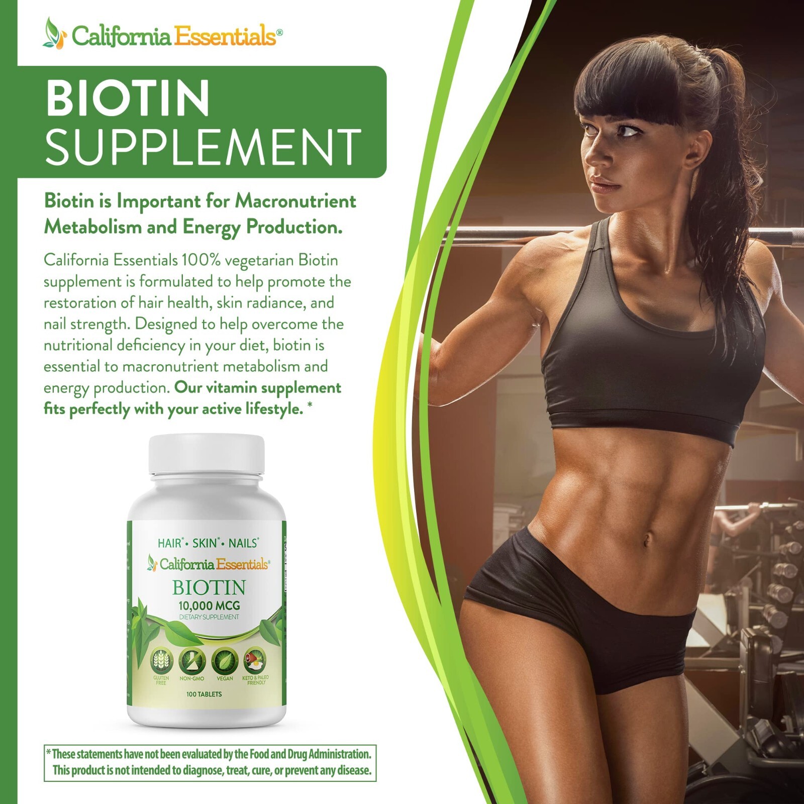 Biotin 10 000 mcg Maximum Strength High Potency 100 Tablets Hair Skin and Nails