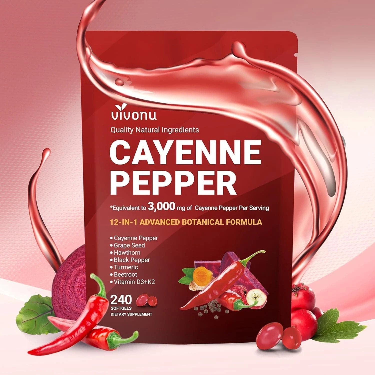 Pepper Softgels Supplement 12 in Botanical 1 3000mg Daily New- VivoNu Cayenne