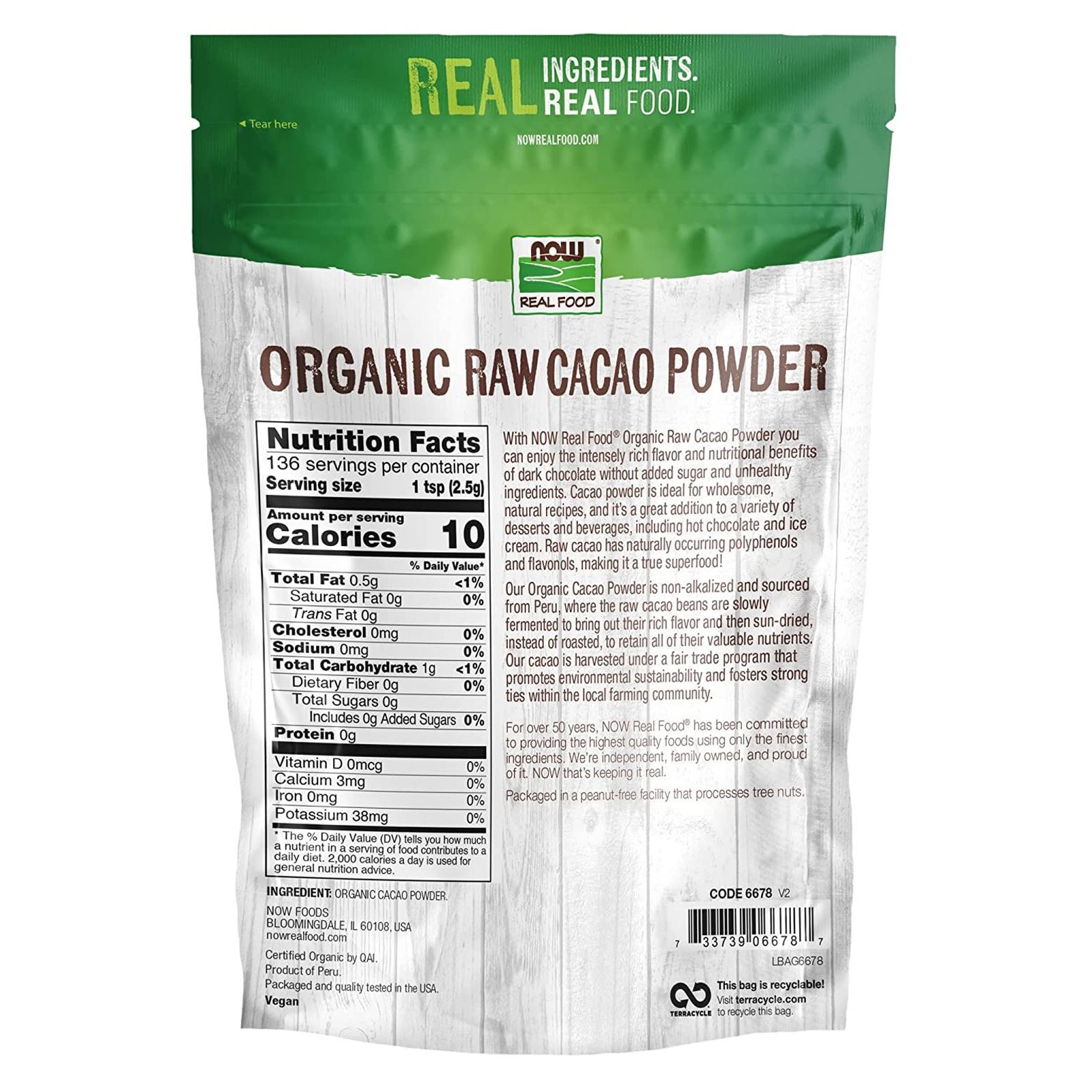 NOW FOODS Cacao Powder Raw & Organic 12 oz