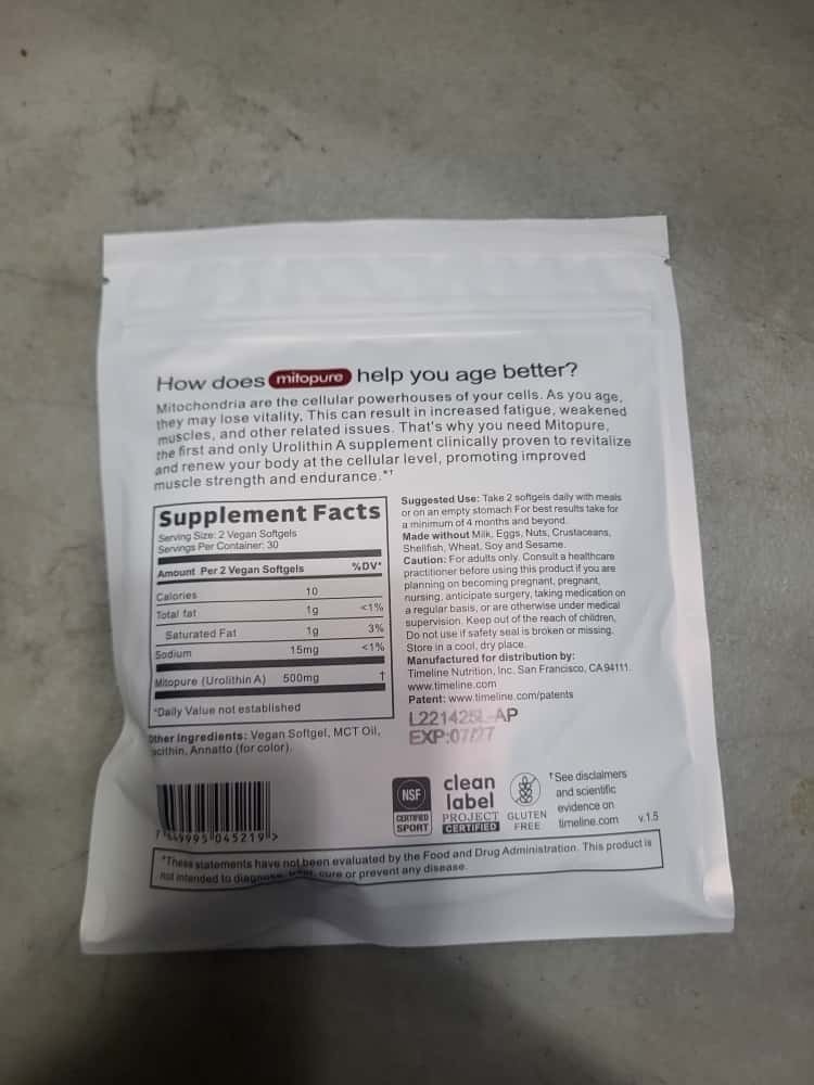 Timeline Mitopure Urolithin A Longevity Supplement – 60 Softgels