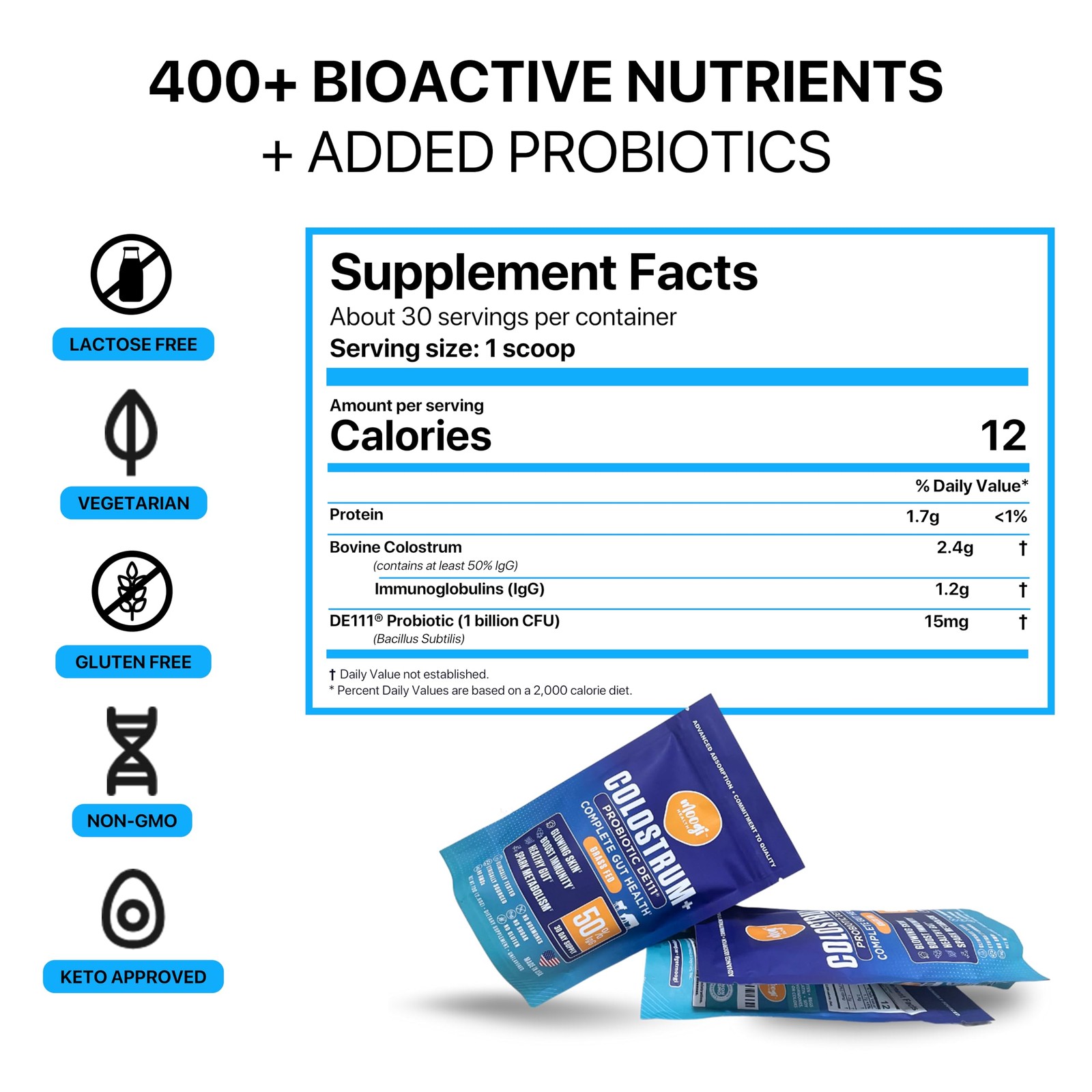 BestBy01/27 Moogi Performance+ Colostrum DE111 Probiotic 30-Day Supply