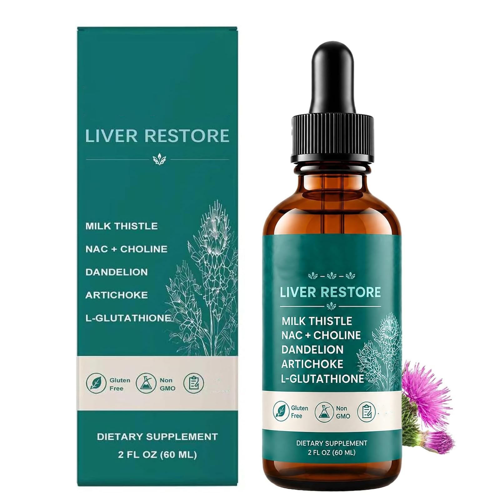 Liver Restore Drops, 2 Fl OZ Complete Liver Support, Daily Herbal Supplement