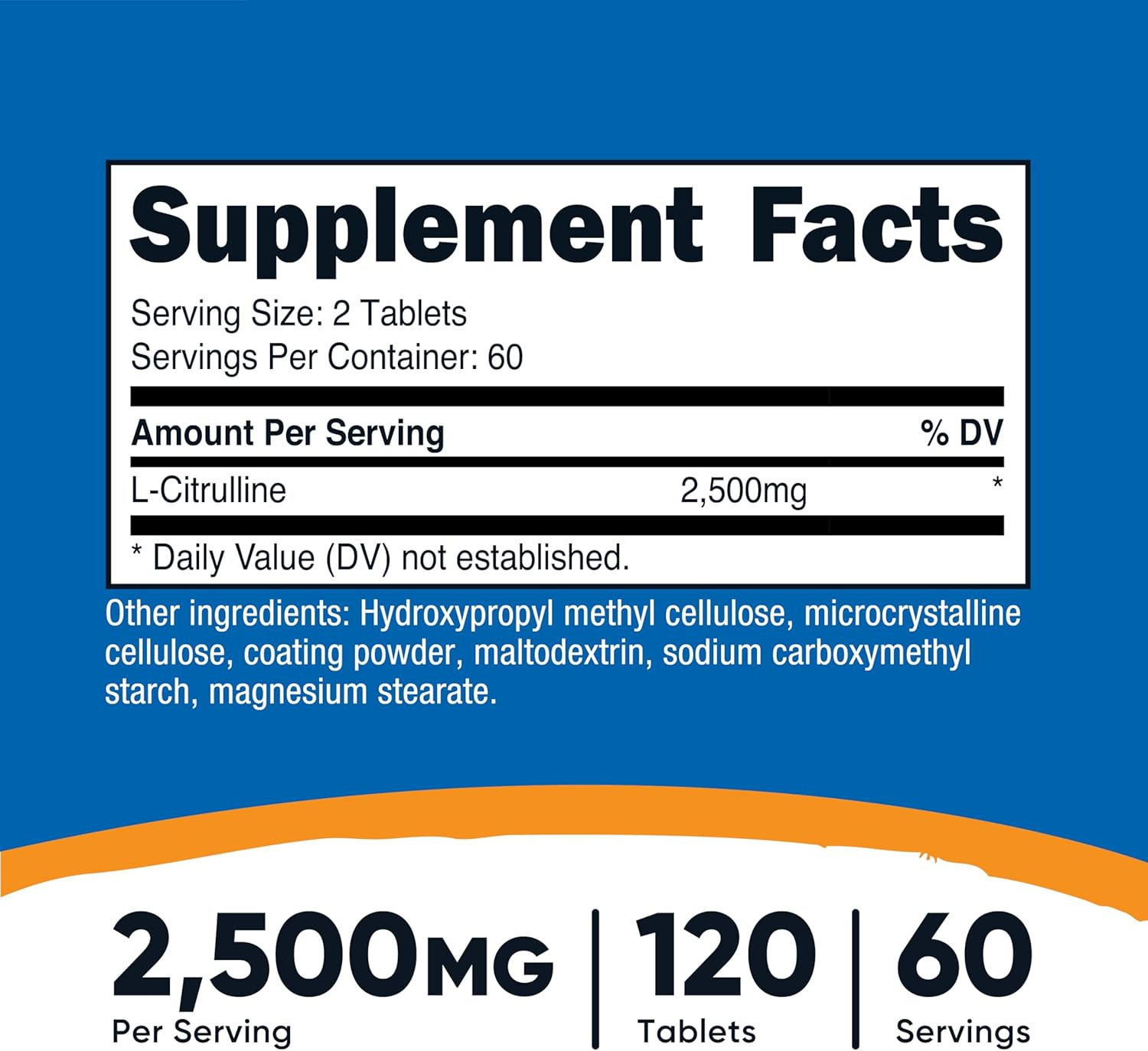 L-Citrulline 2500Mg per Serving, 60 Servings, 1250Mg per Tablet, 120 Tabs – Non-