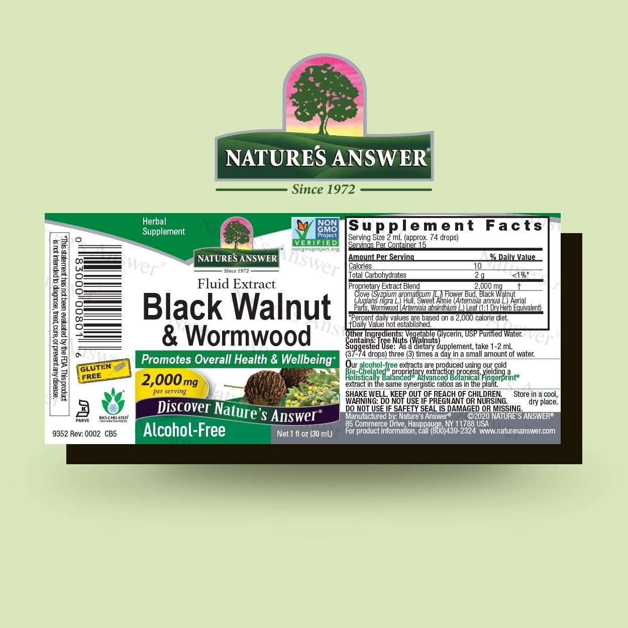 Nature’s Answer 2000mg Black Walnut & Wormwood for Gut Health & Vitality