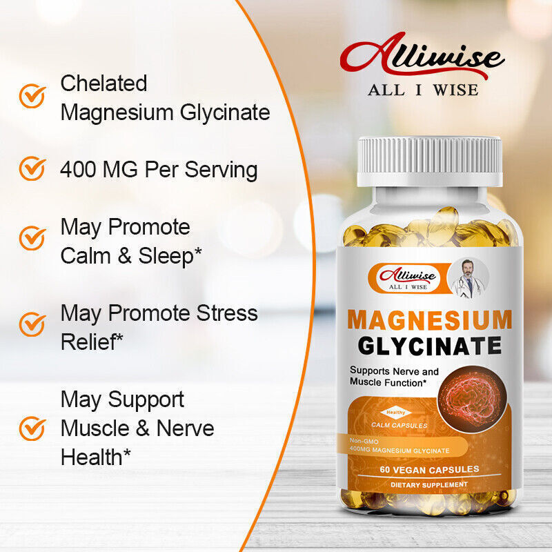 400MG Magnesium Glycinate High Absorption,Improved Sleep,Stress & Anxiety Relief