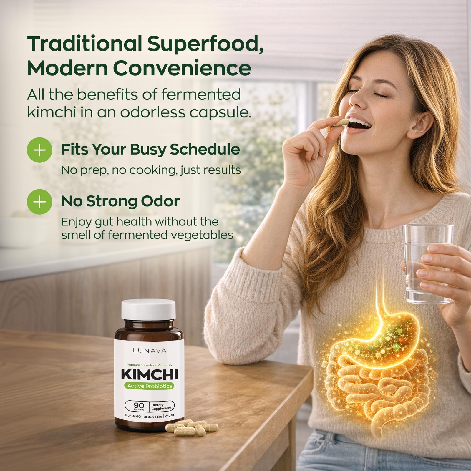 Lunava Kimchi Capsules Fermented Kimchi Superfood Supplement Gut Health