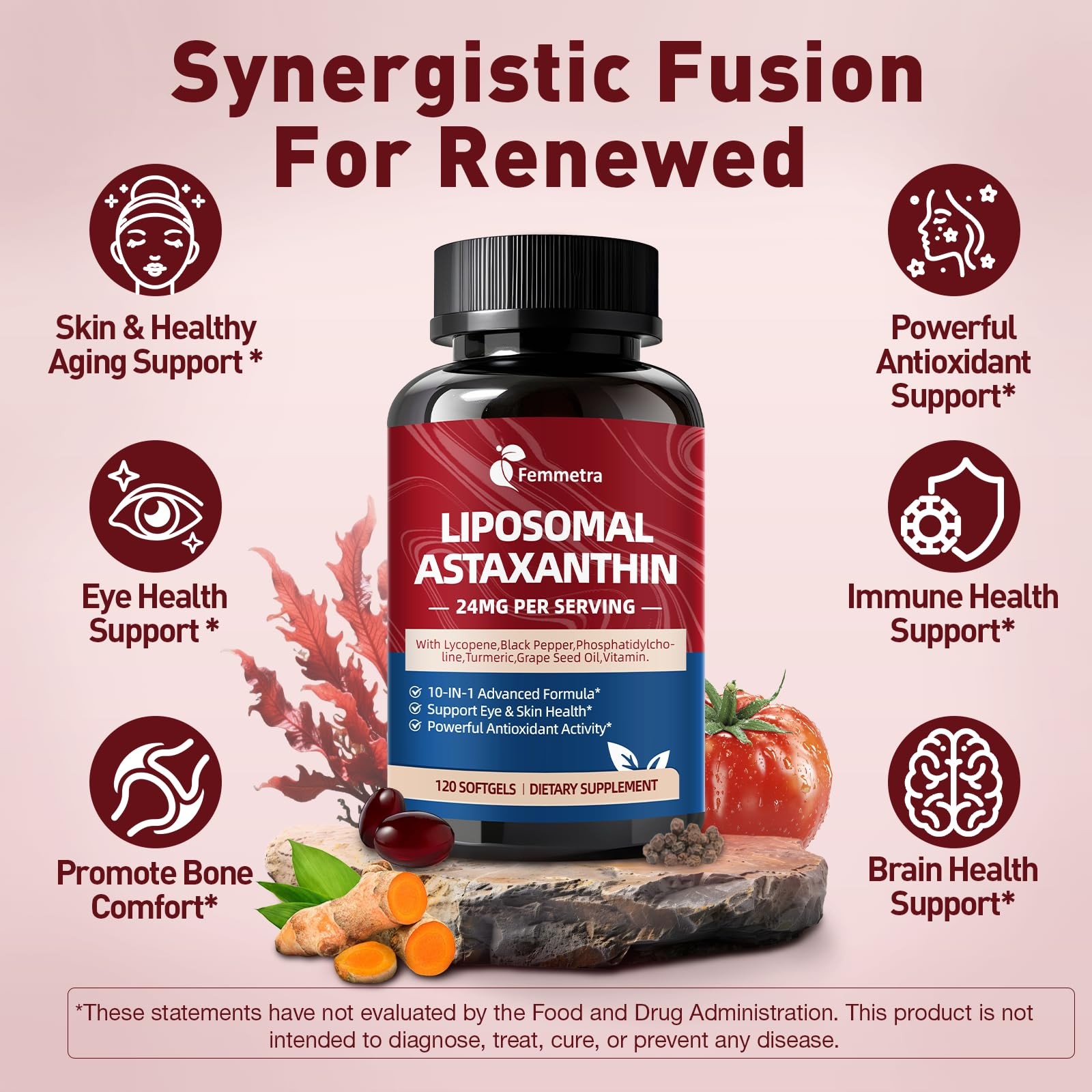 Femmetra Liposomal Astaxanthin 24mg Supplements with 120 Count (Pack of 1)